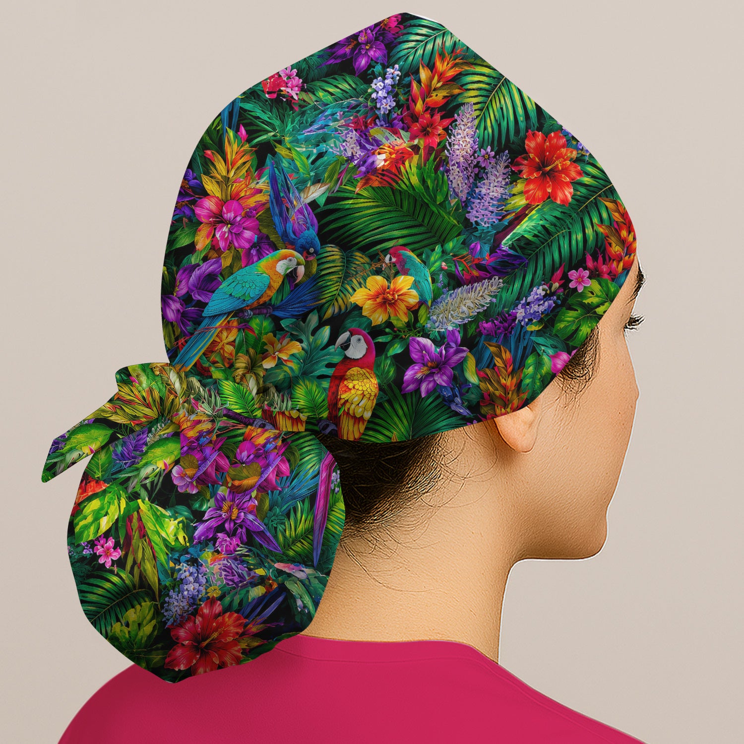 Tropical Parrot Jungle Blossom Pattern Scrub Cap, Surgical Caps for Doctors