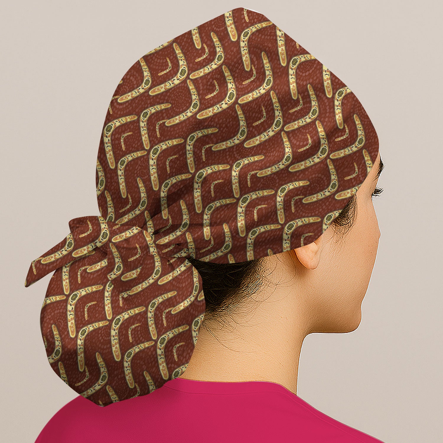 Aboriginal Boomerang Pattern Scrub Cap, Breathable Fabrics Caps Uniform