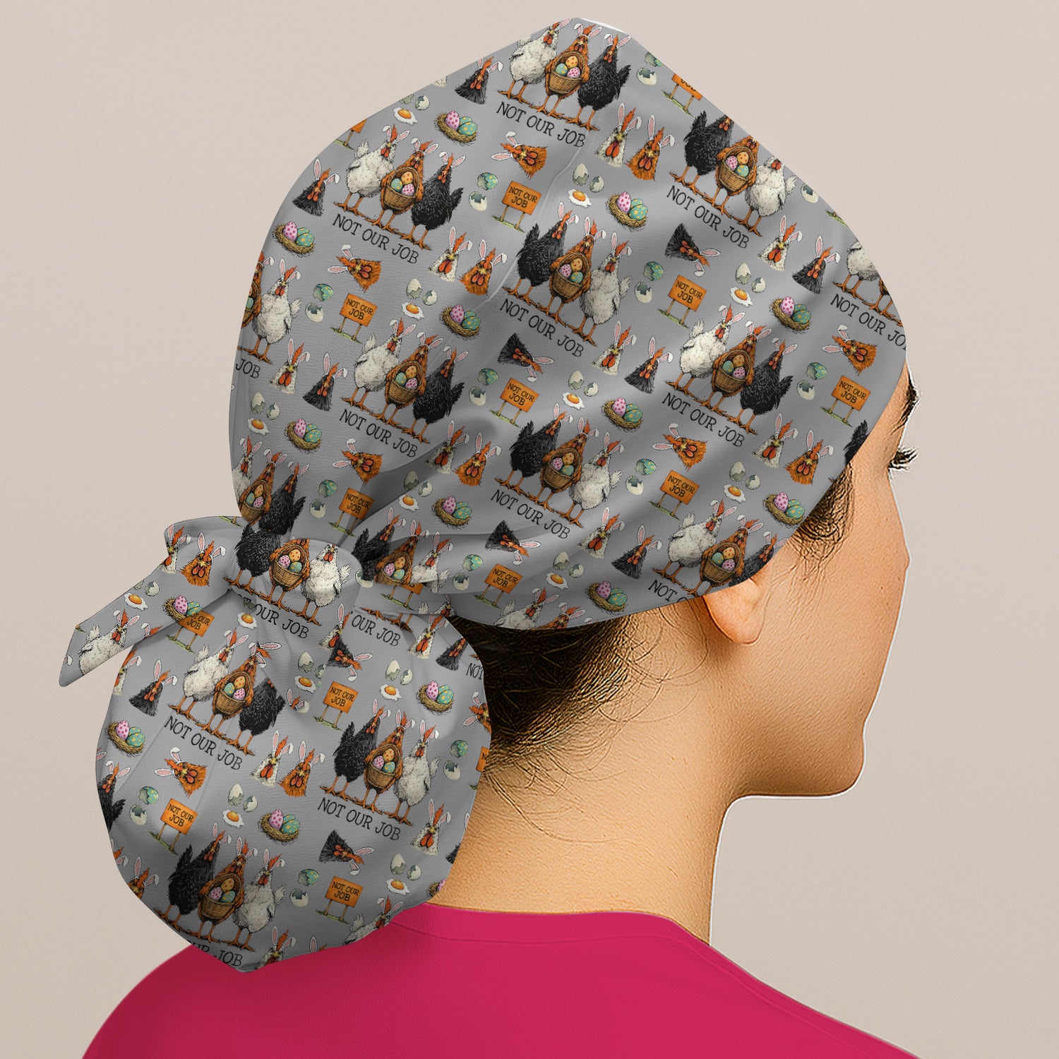 Funny Easter Chicken Humor Pattern Cap, Bouffant Scrub Caps for Women