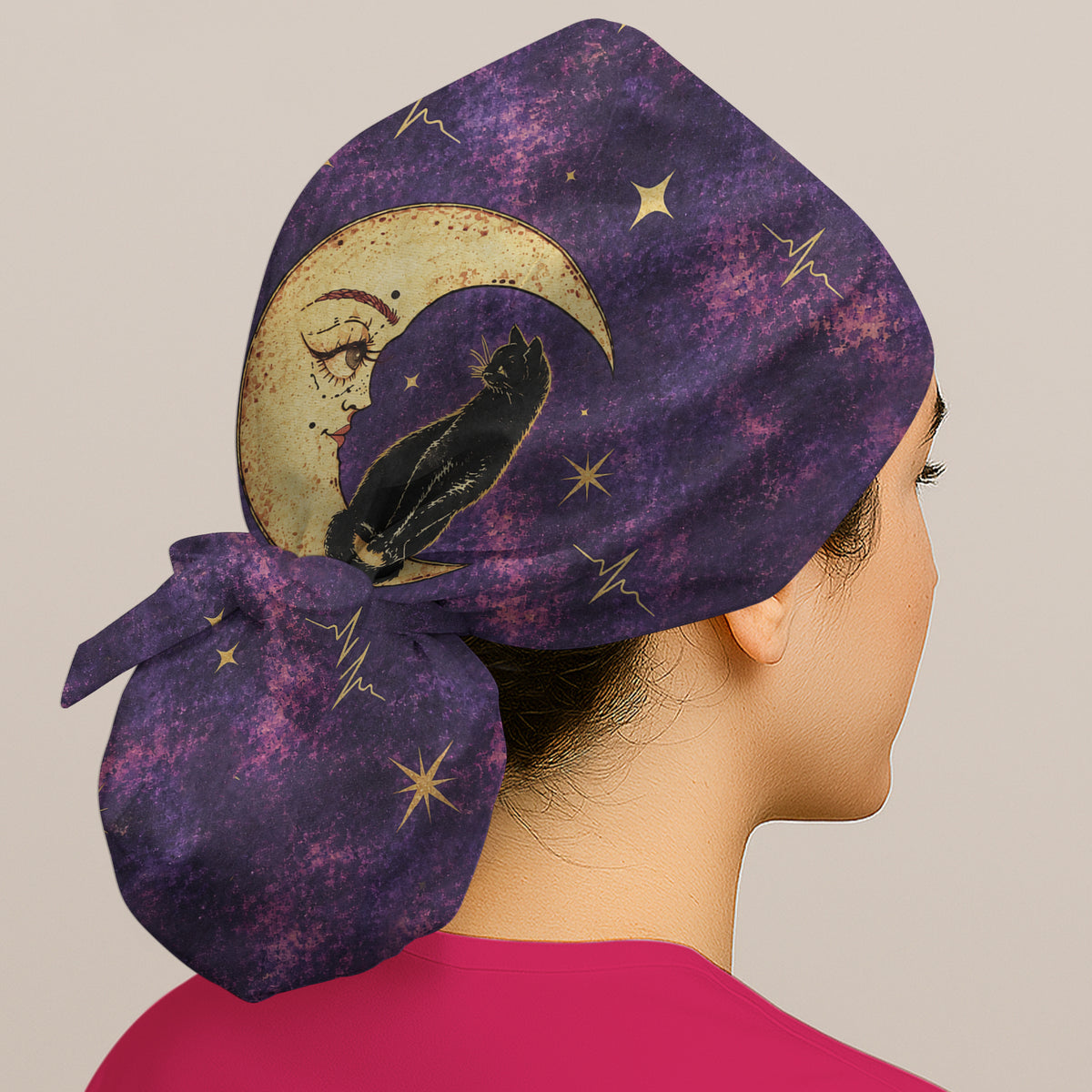 Celestial Nurse Black Cat Crescent Moon Scrub Cap, Surgical Caps for Doctors