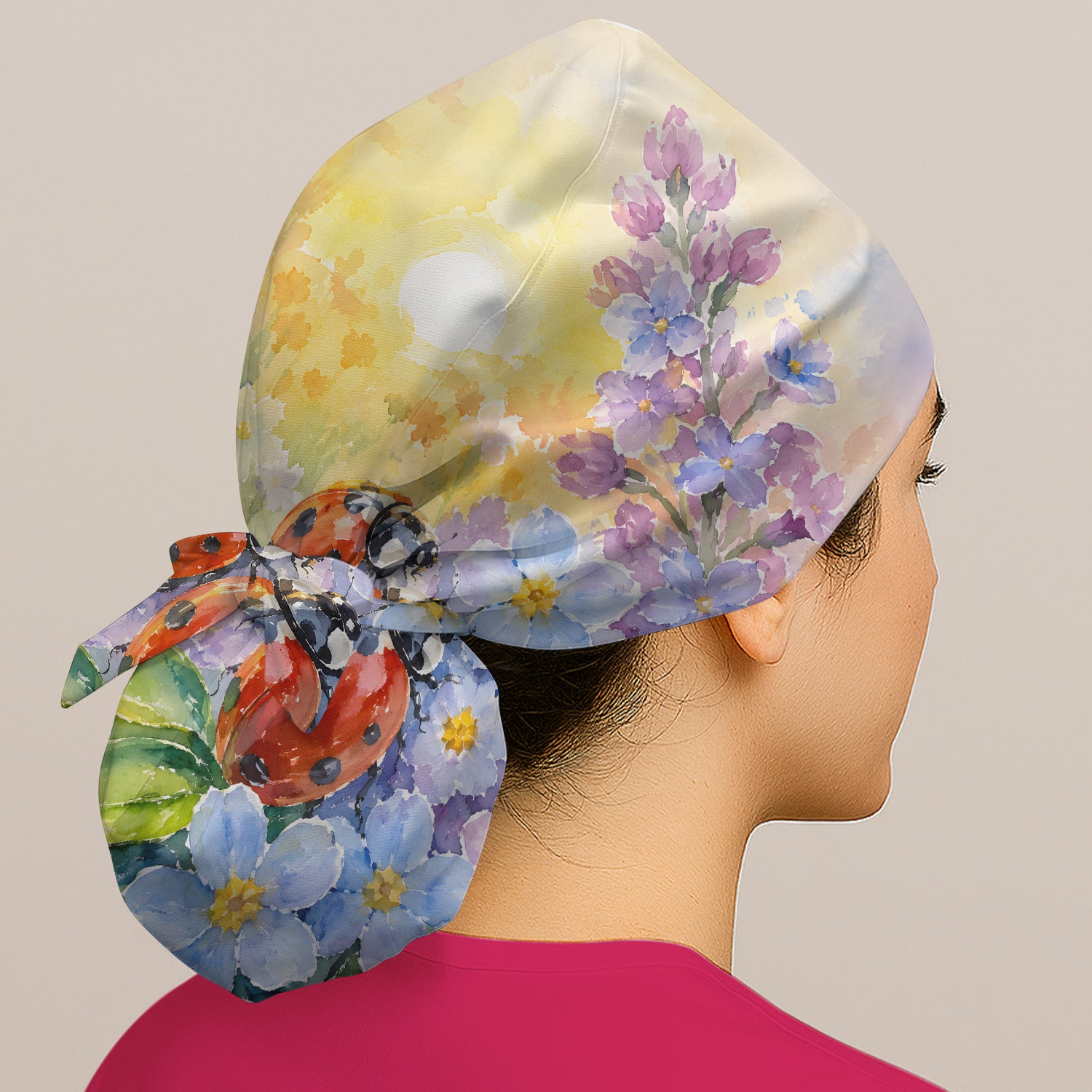 Ladybug Spring Flower Garden Print Scrub Cap, Surgical Caps for Doctors