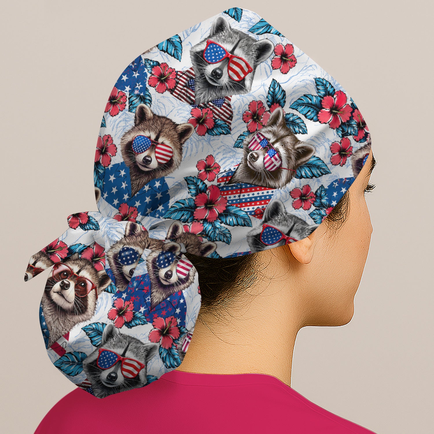 Funny Patriotic Raccoon Sunglasses Pattern Scrub Cap, Surgical Caps for Doctors