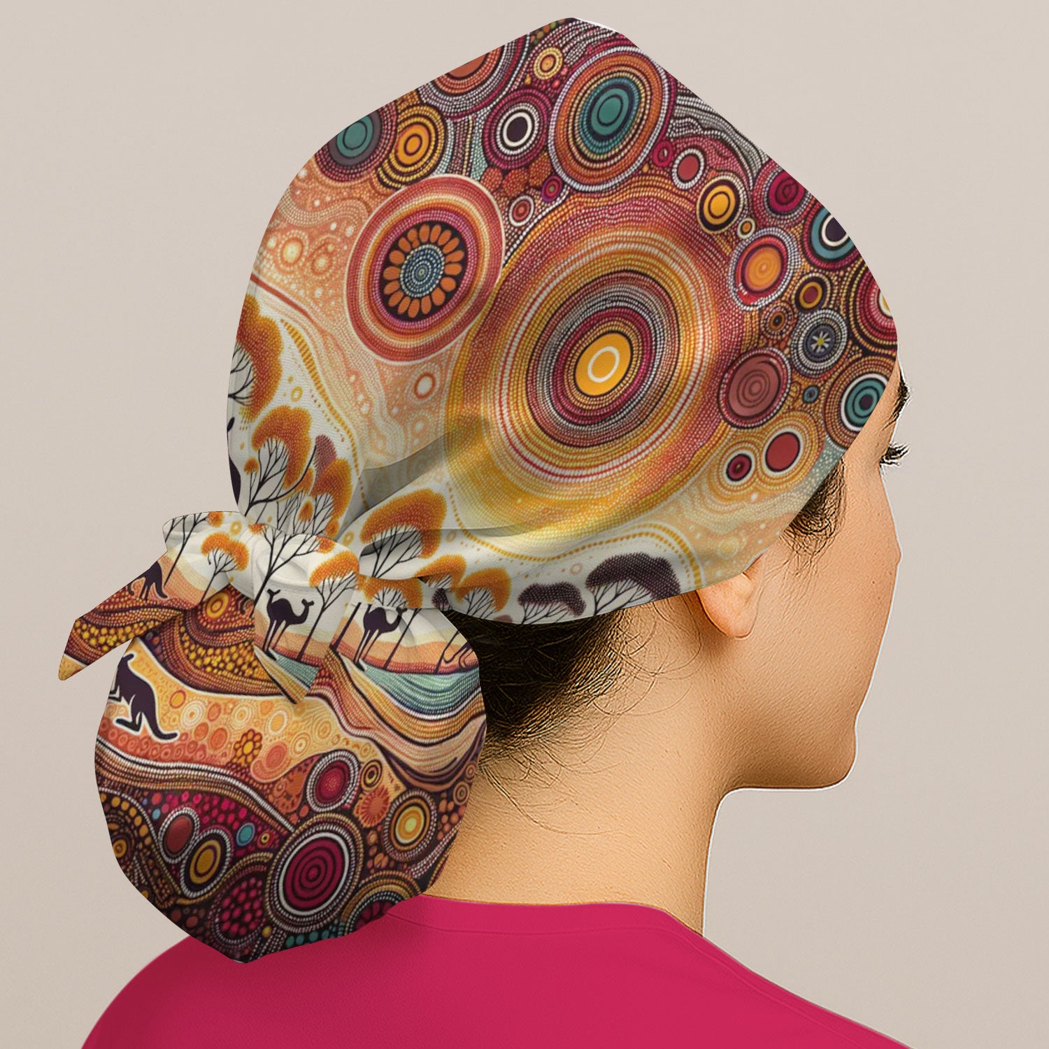 Aboriginal Kangaroo Art Bouffant Scrub Cap, Surgical Caps for Doctors