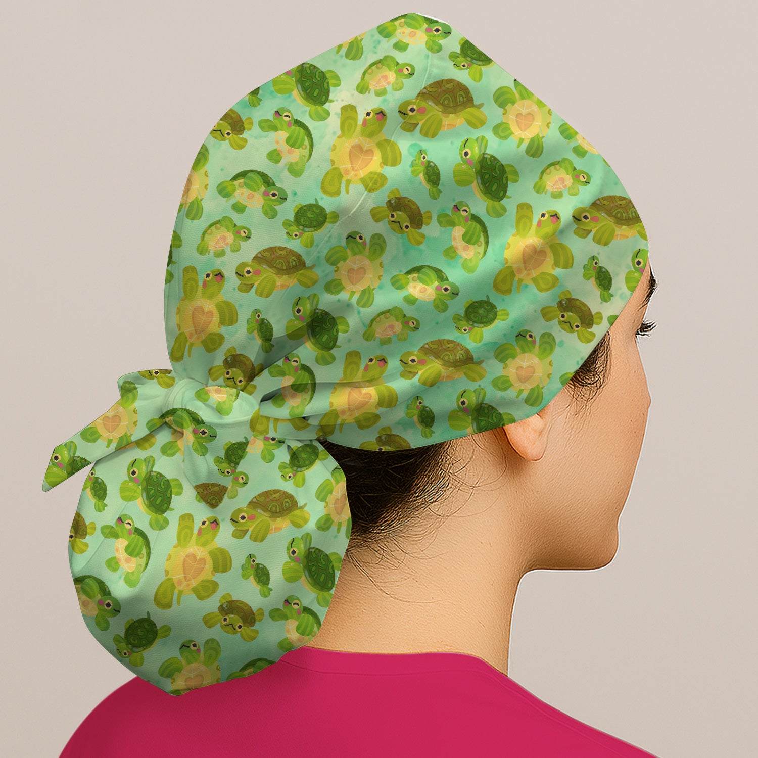 Cute Green Sea Turtle Pattern Scrubs Caps, Breathable Fabrics Caps Uniform