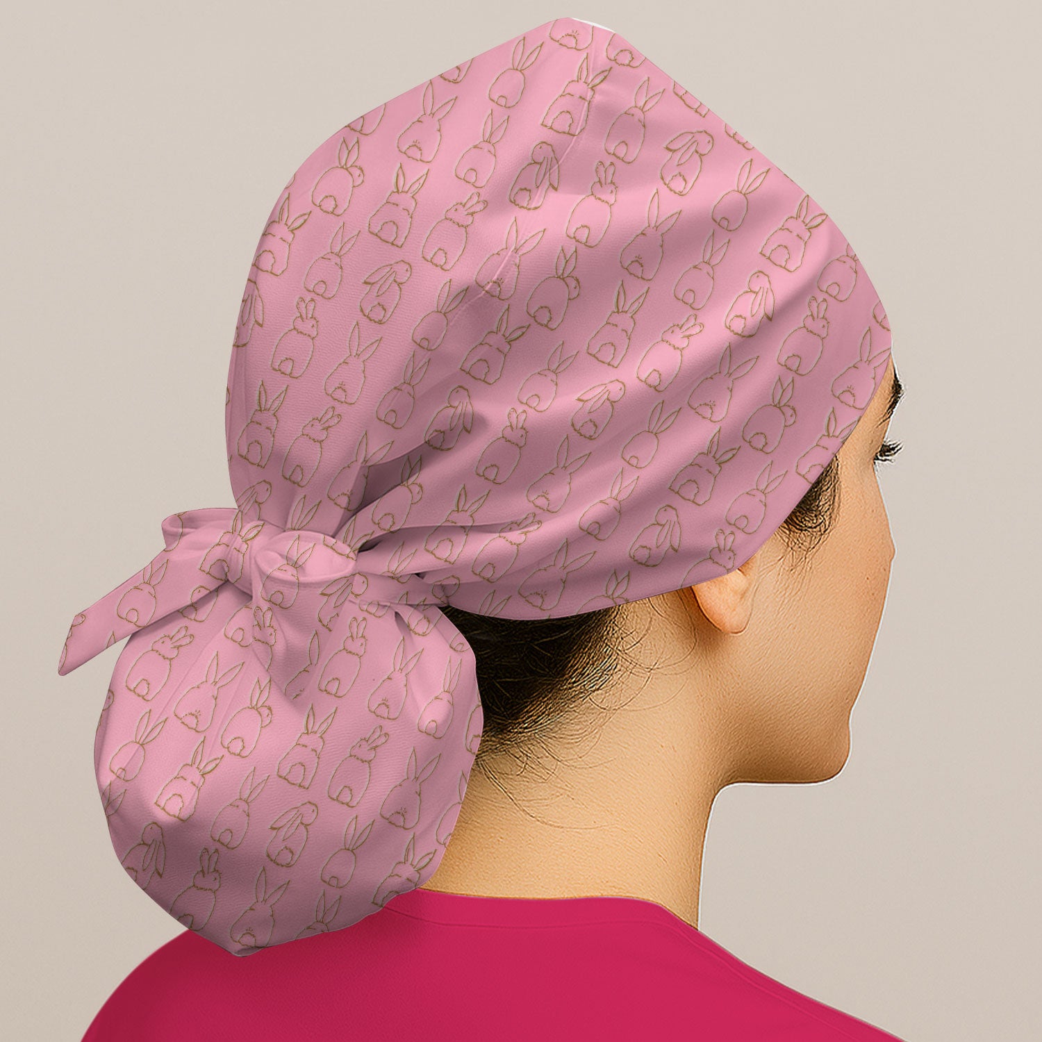Cartoon Bunny Line Art Pattern Medical Cap, Breathable Fabrics Caps Uniform