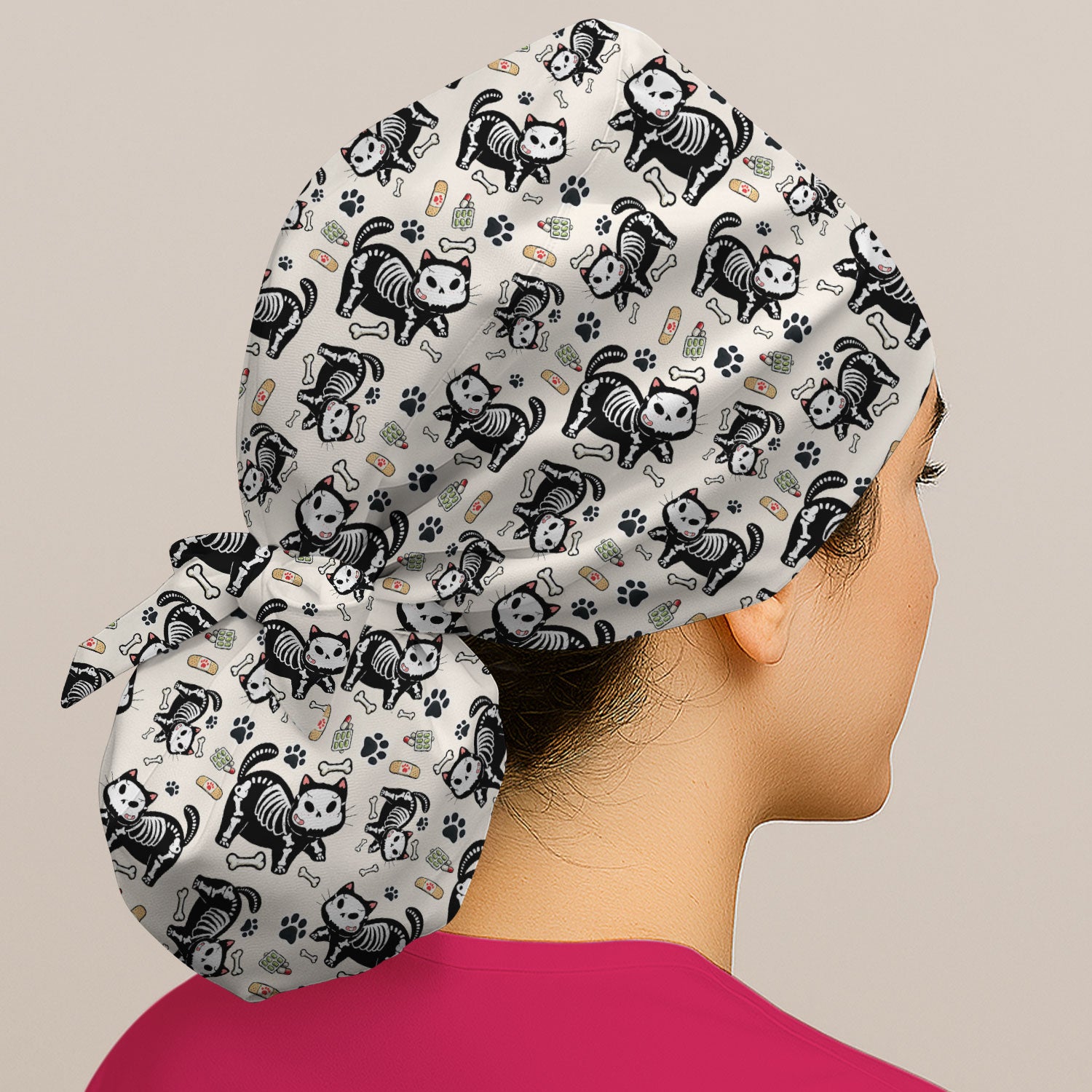 Skeleton Cat Medical Pattern Scrub Cap, Surgical Caps for Doctors