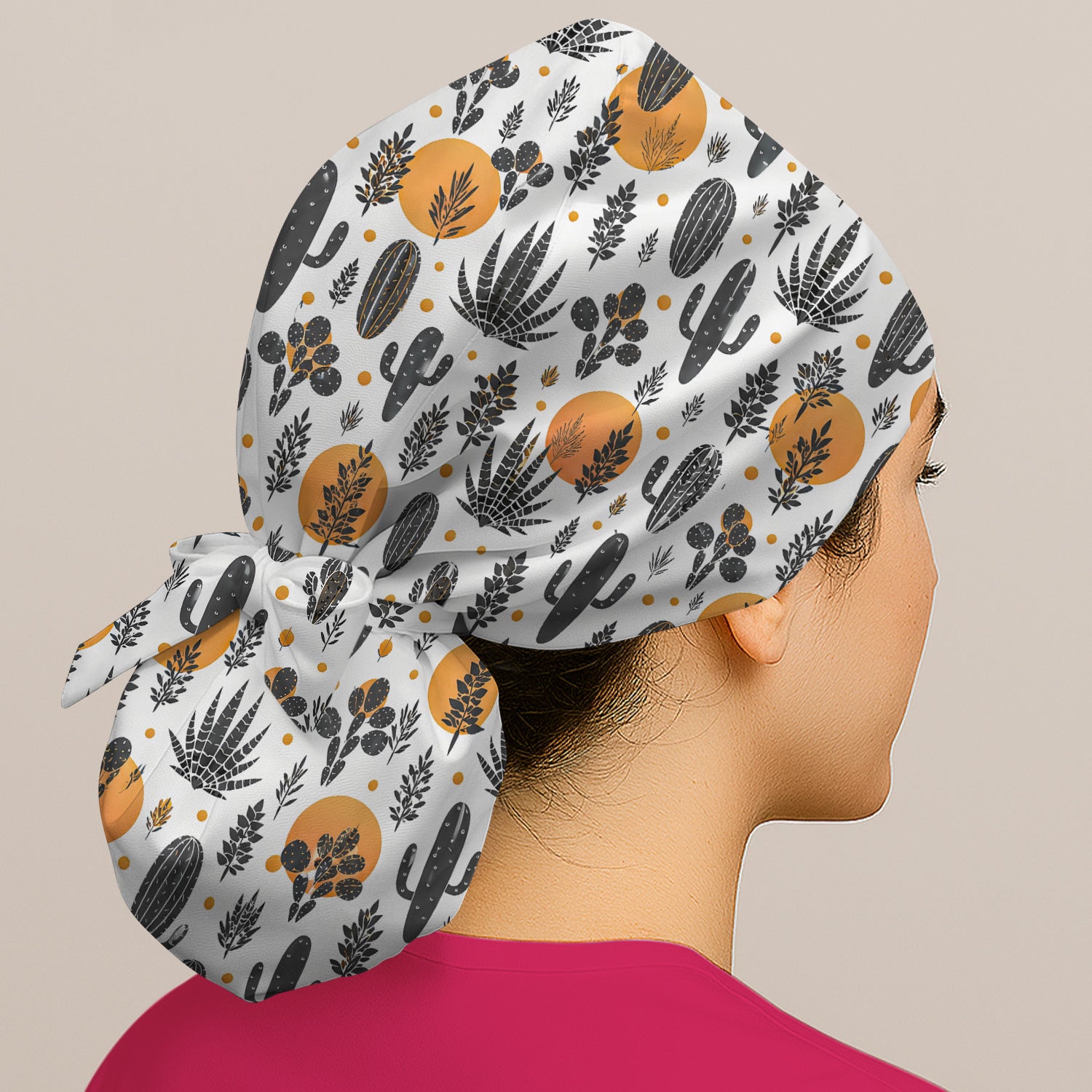 Desert Cactus Orange Sun Pattern Scrub Cap, Surgical Caps for Doctors