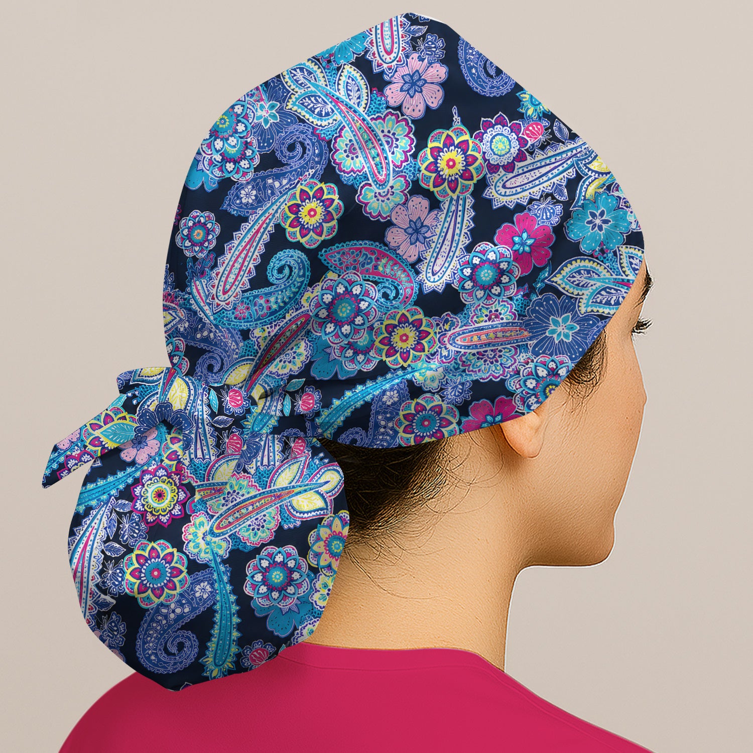 Vibrant Paisley Floral Pattern Scrub Cap, Surgical Caps for Doctors