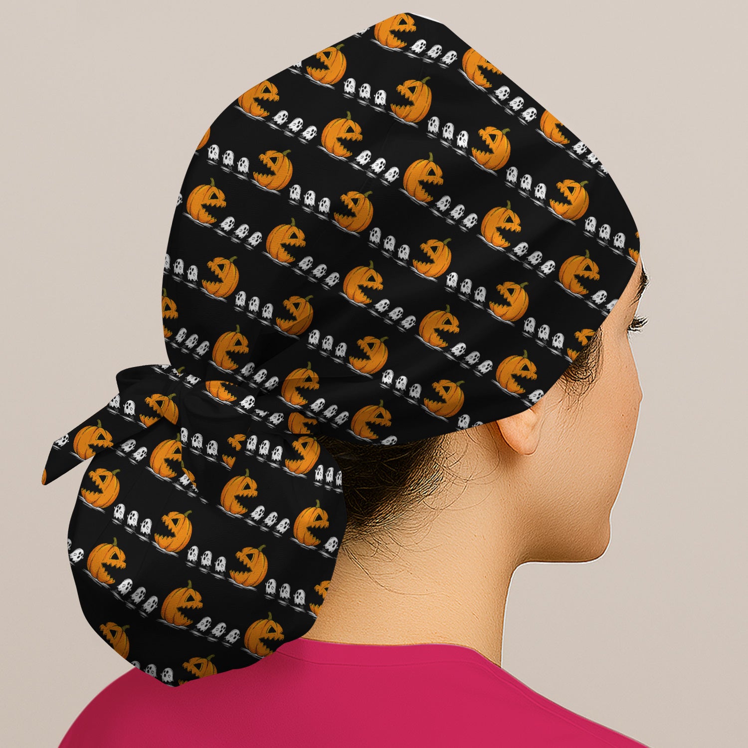 Spooky Halloween Pumpkin Ghost Scrub Cap, Surgical Caps for Doctors