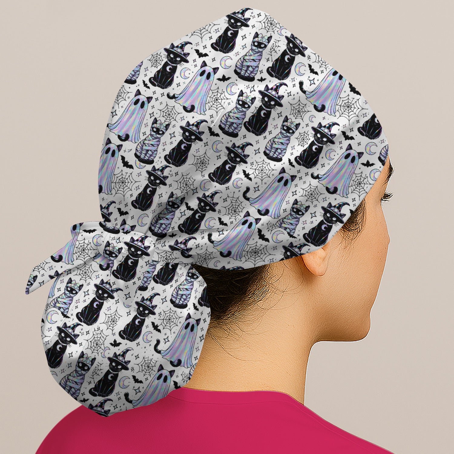 Ghost Witch Cat Pattern Scrub Cap, Surgical Caps for Doctors