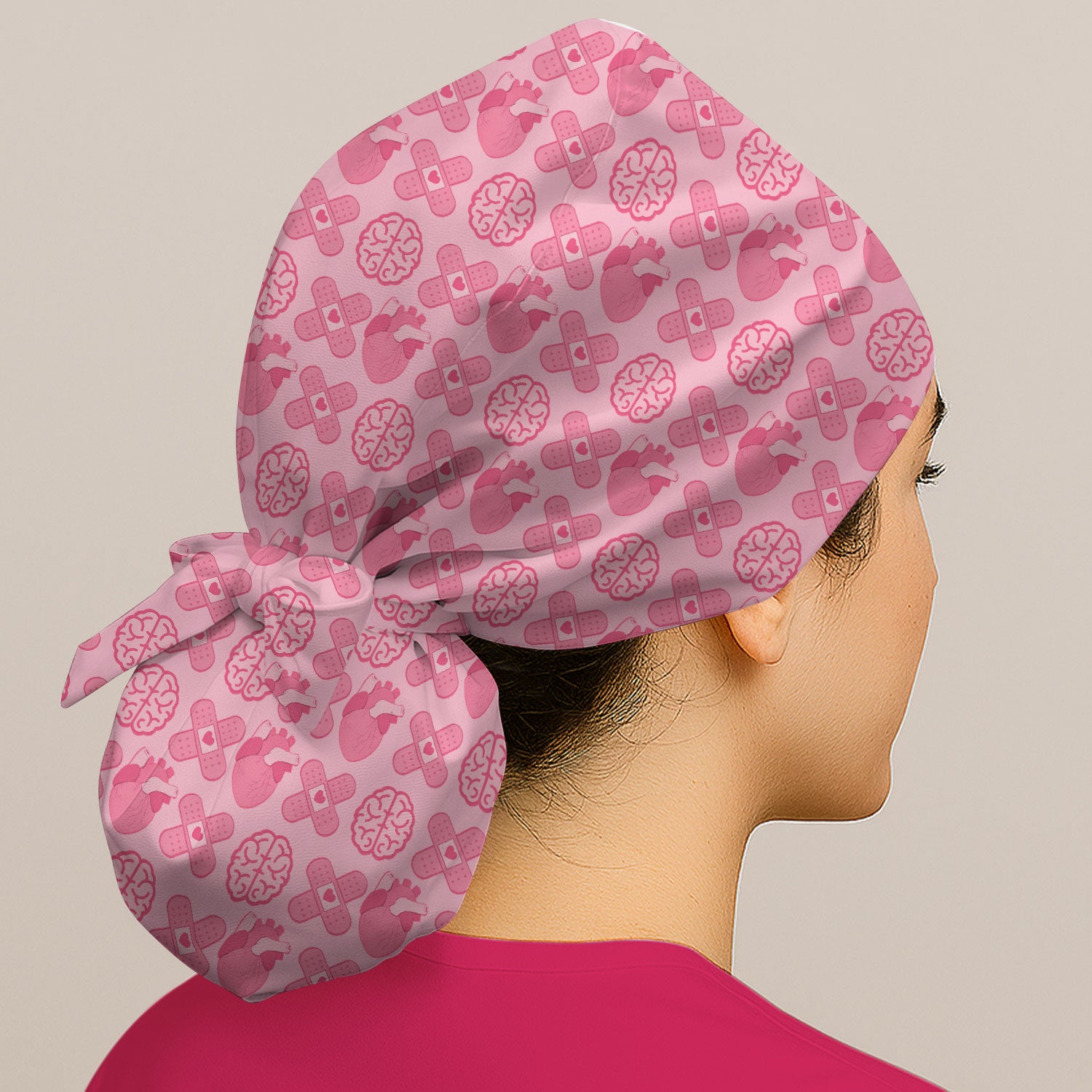 Heart & Brain Medical Icon Pattern Scrub Cap, Bouffant Scrub Caps for Women