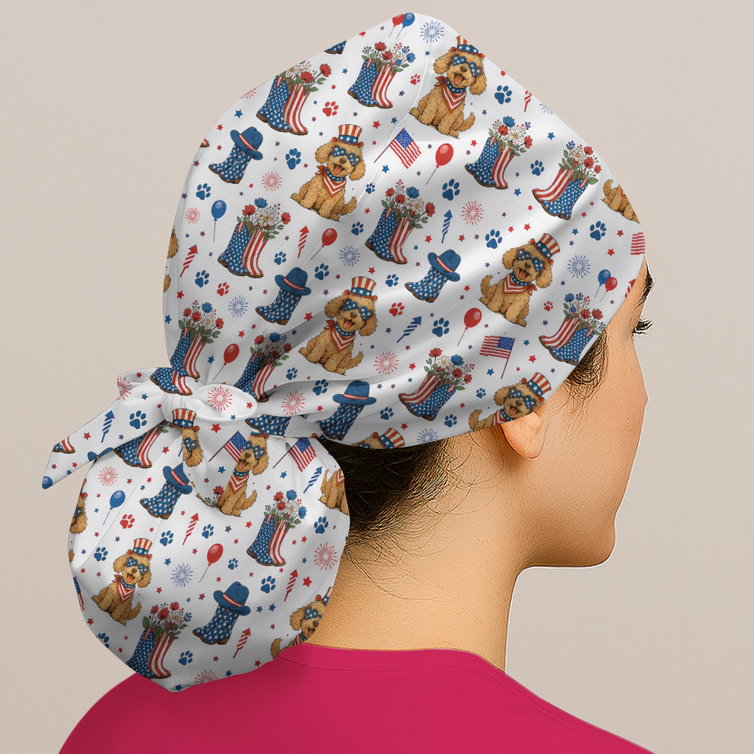 Patriotic Puppy Cowboy Boots Pattern Scrub Cap, Surgical Caps for Doctors
