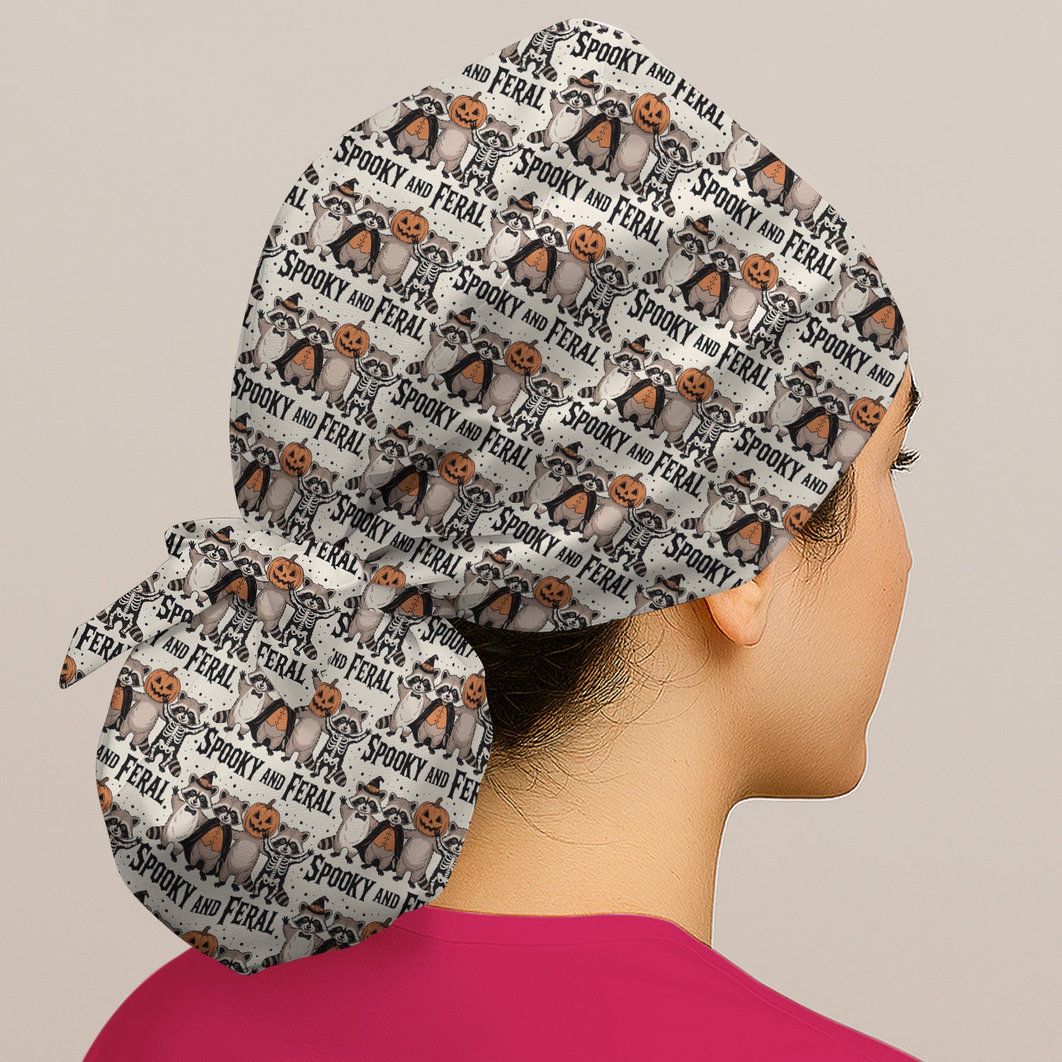 Spooky and Feral Raccoon Print Scrub Cap, Surgical Caps for Doctors