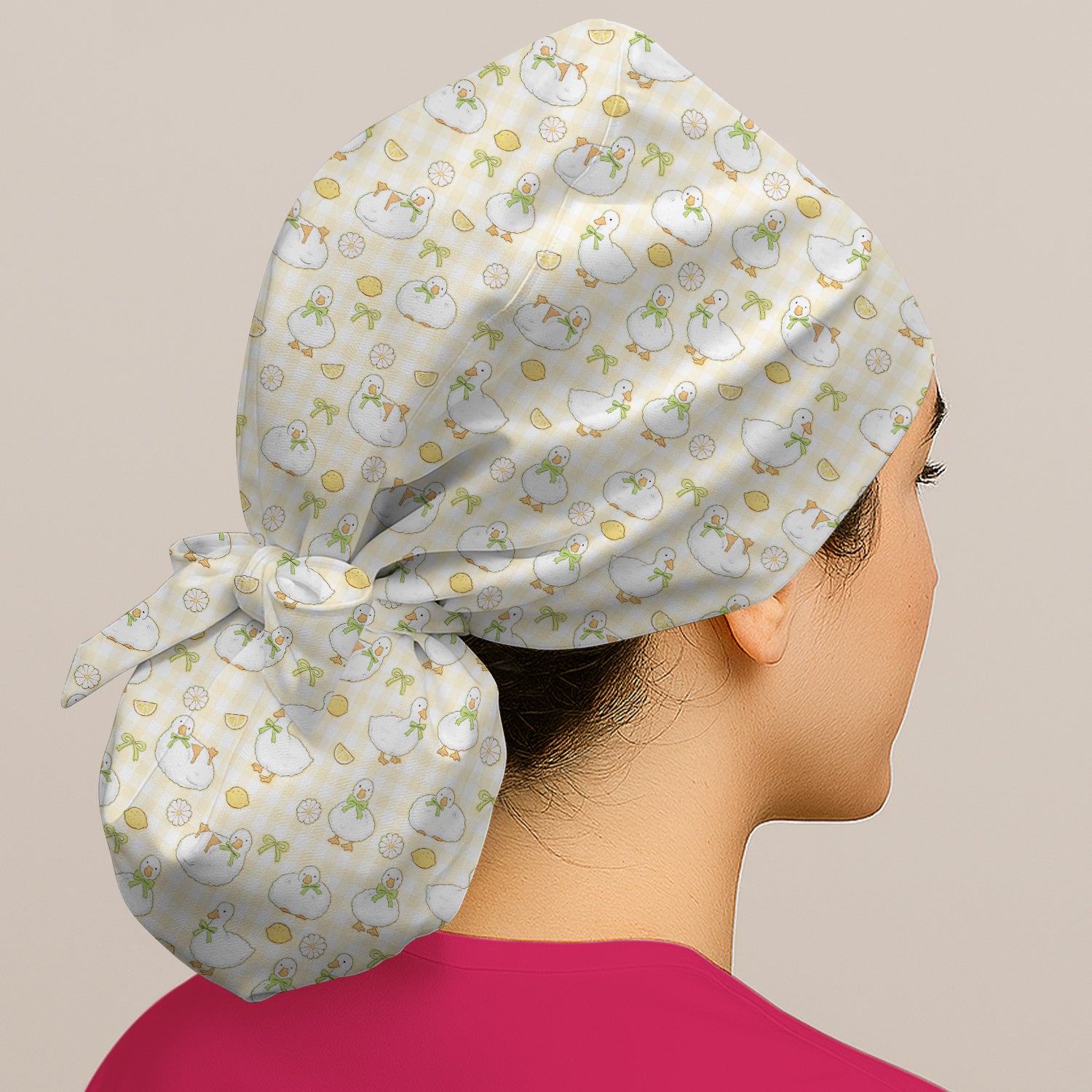 Adorable Ducks Lemon Daisy Pattern Caps, Bouffant Scrub Caps for Women