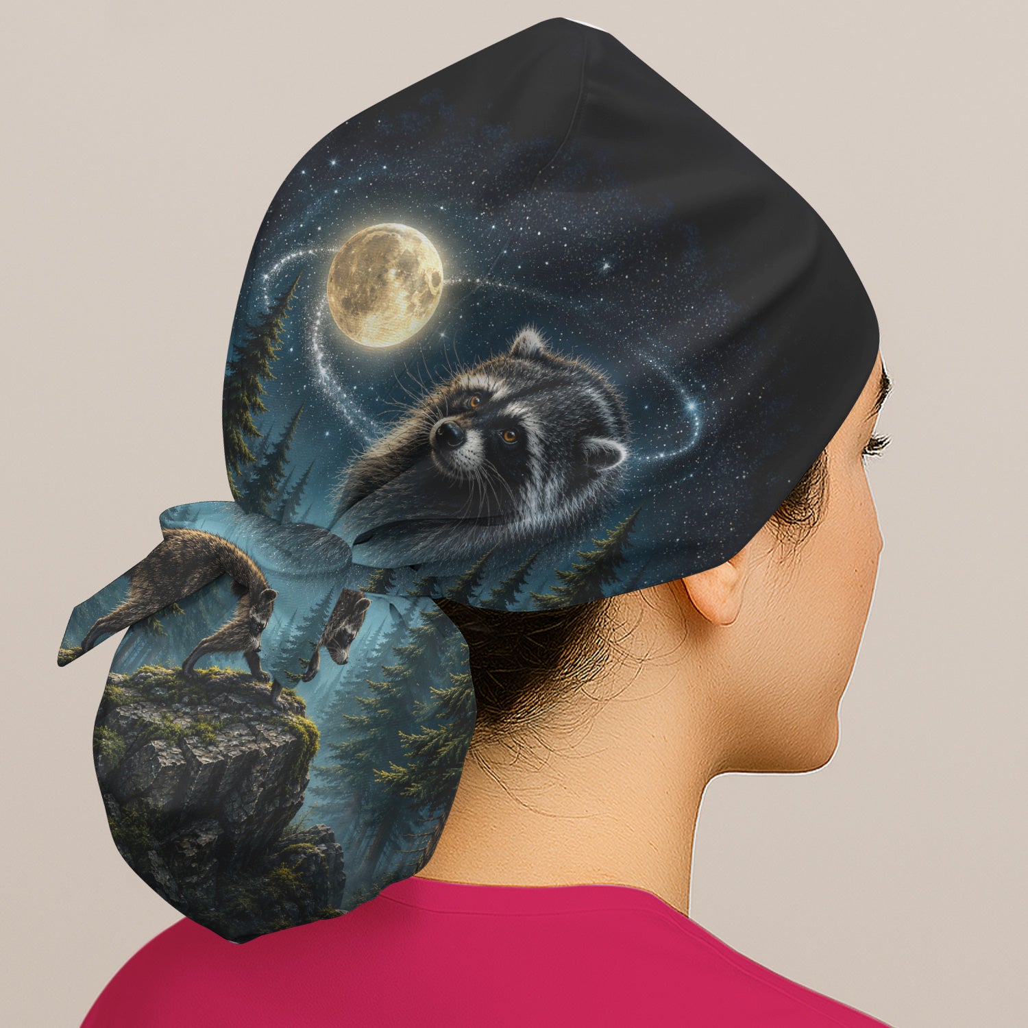 Raccoon On A Moonlit Branch Print Scrub Cap, Surgical Caps for Doctors