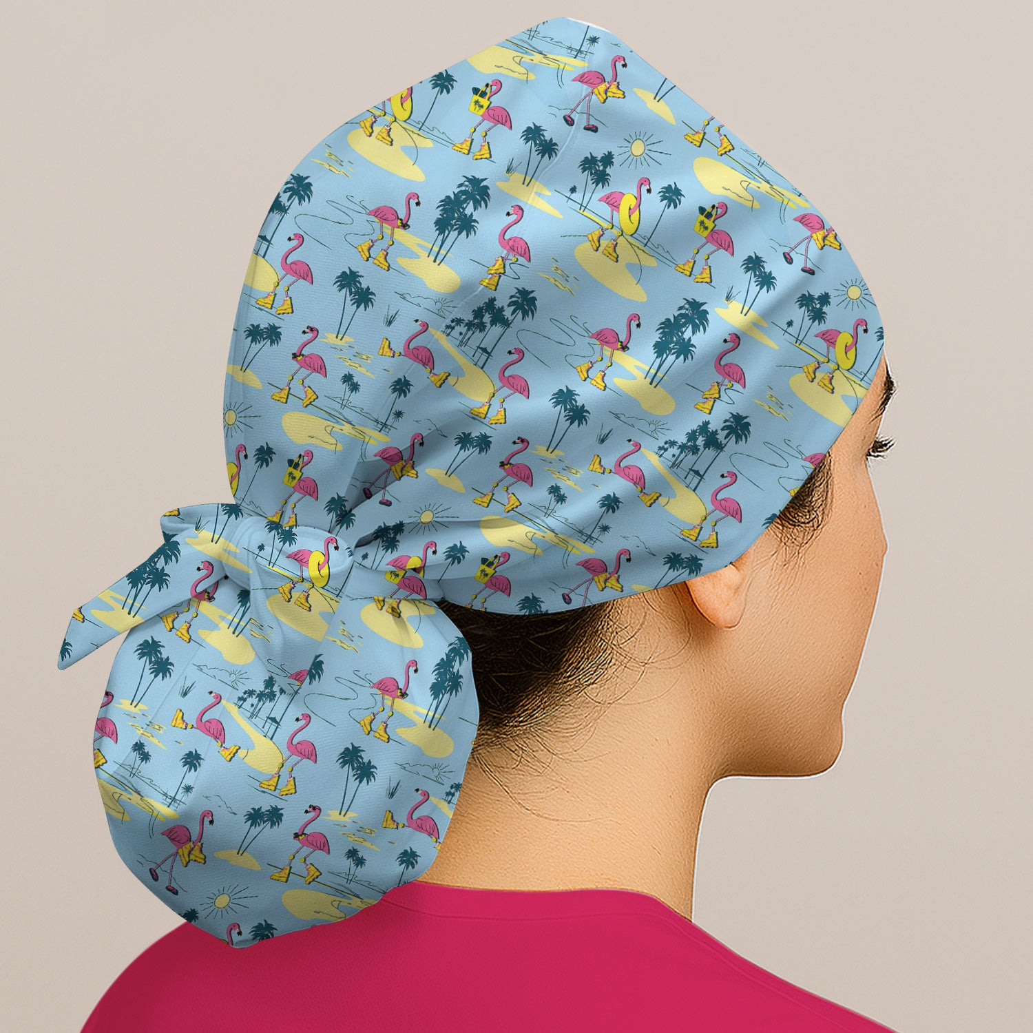 Retro Flamingo Nurse Print Scrub Cap, Surgical Caps for Doctors