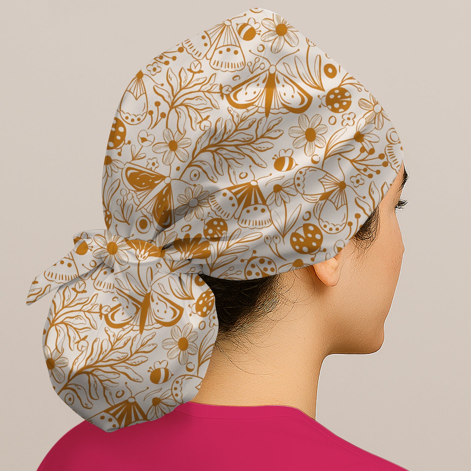 Butterfly Ladybug Floral Garden Pattern Nurse Scrub Cap, Surgical Caps for Doctors