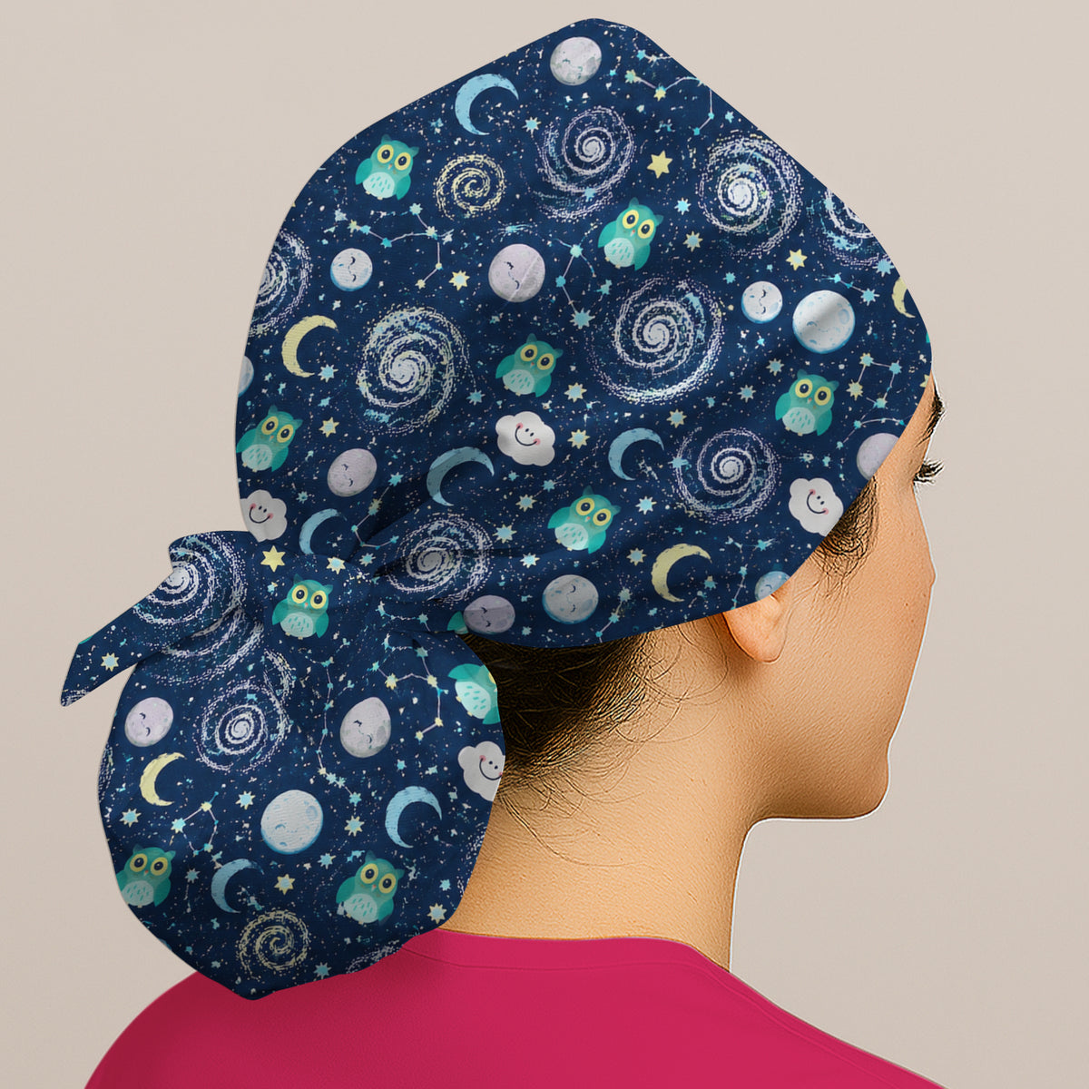 Cute Night Owl Galaxy Pattern Scrub Cap, Surgical Caps for Doctors