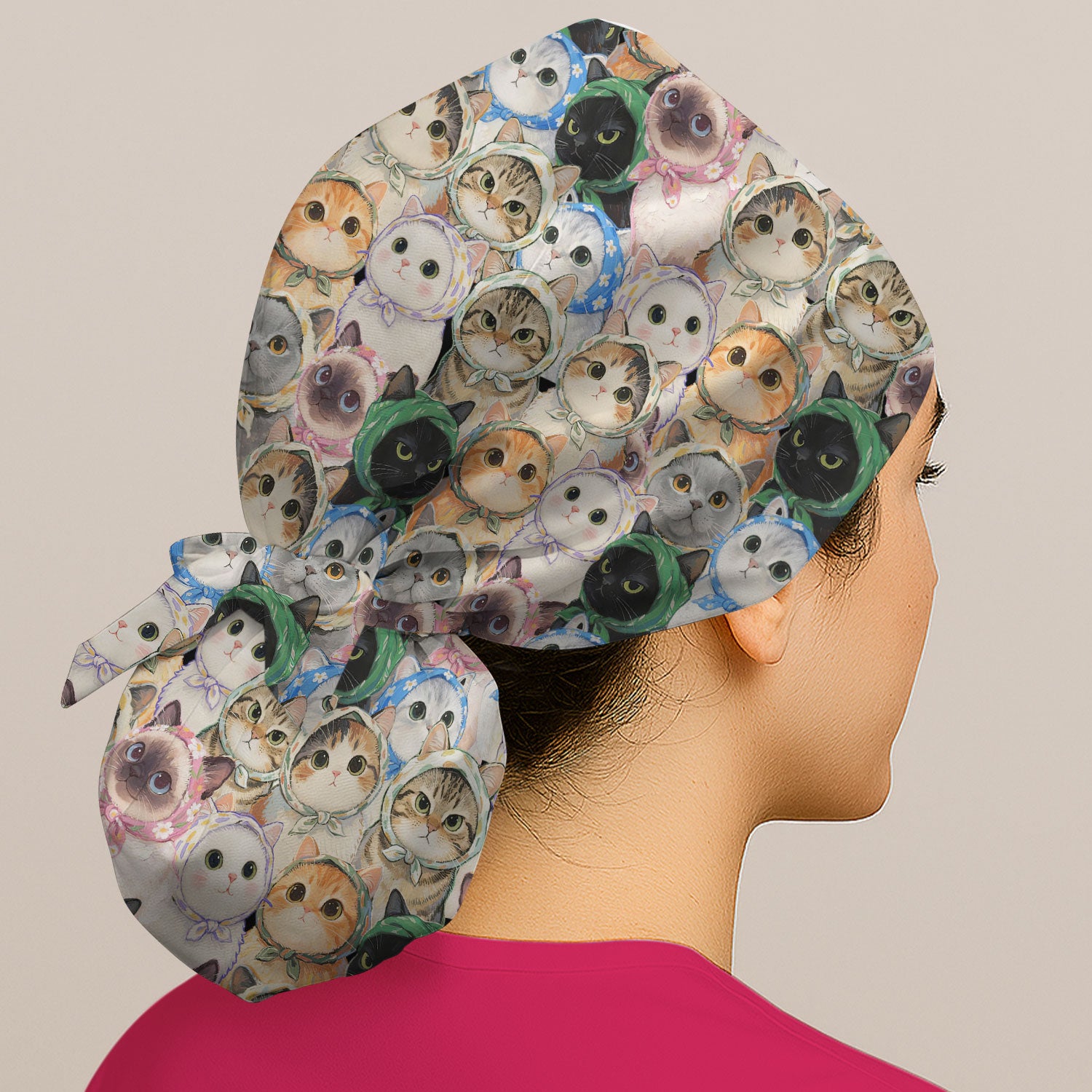 Adorable Multi Cat Portrait Pattern Scrub Cap,  Surgical Caps for Doctors