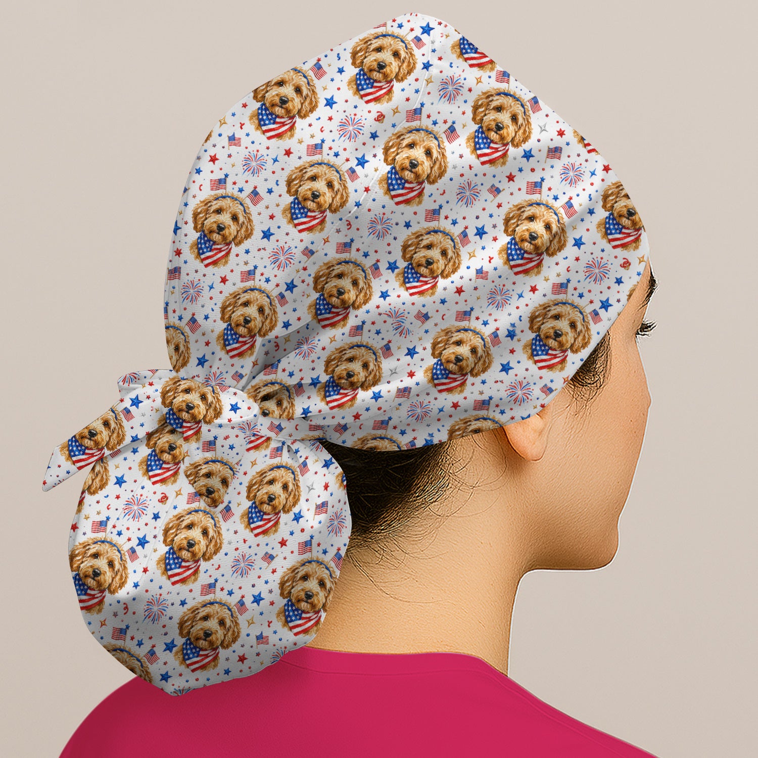 Patriotic Goldendoodle Nurse Pattern Scrub Cap, Surgical Caps for Doctors