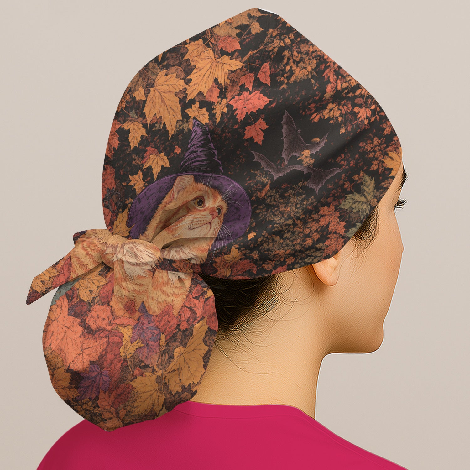 Autumn Cat with Fall Leaves Scrub Cap, Surgical Caps for Doctors