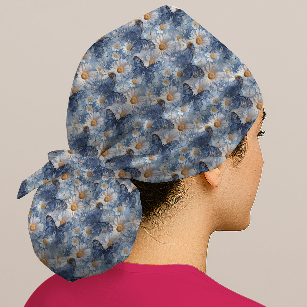 Blue Daisy Butterfly Print Scrub Cap, Surgical Caps for Doctors