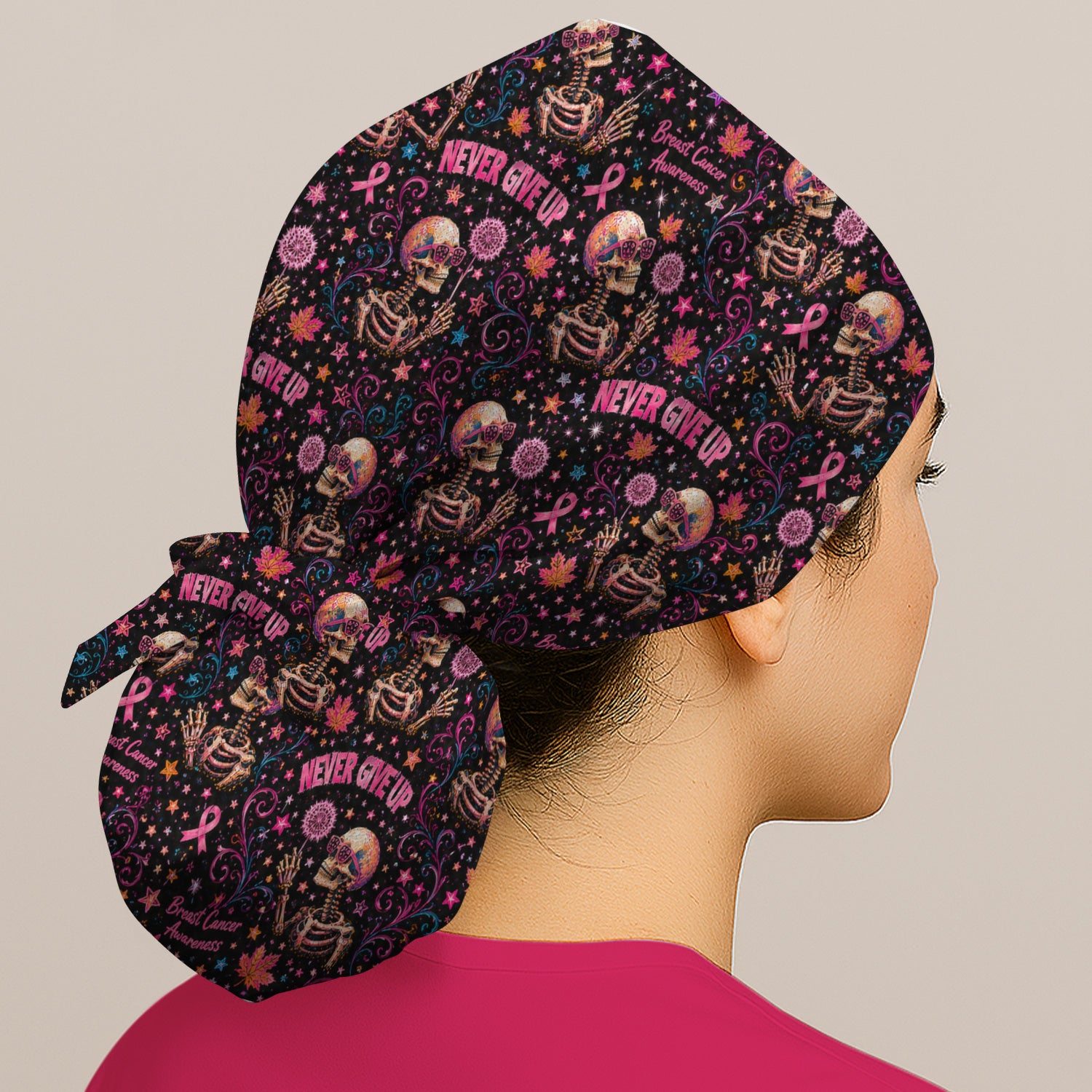 Breast Cancer Awareness Skeletons Pattern Scrub Cap, Surgical Caps for Doctors