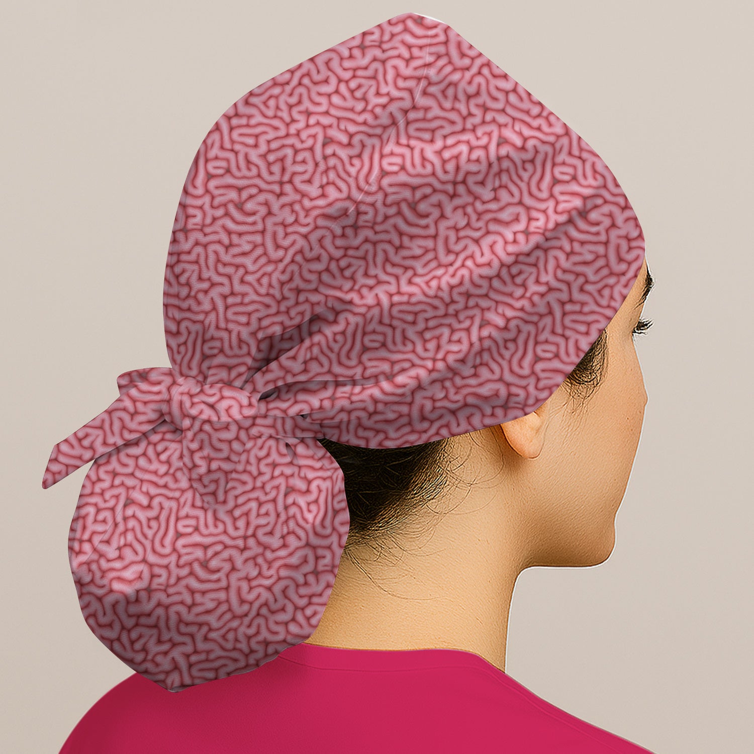 Pink Brain Anatomy Pattern Caps, Bouffant Scrub Caps for Women