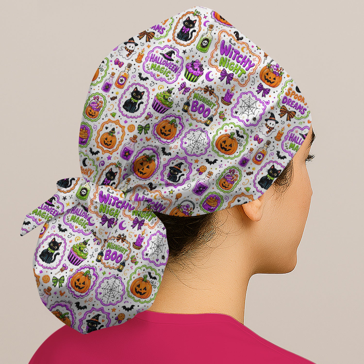 Witchy Halloween Magic And Pumpkins Scrub Cap, Surgical Caps for Doctors