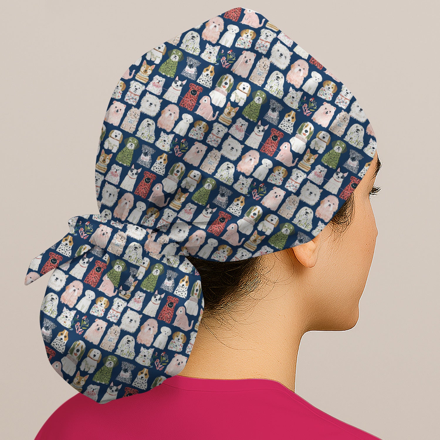 Cute Cartoon Dog Breeds Pattern Scrub Cap, Surgical Caps for Doctors