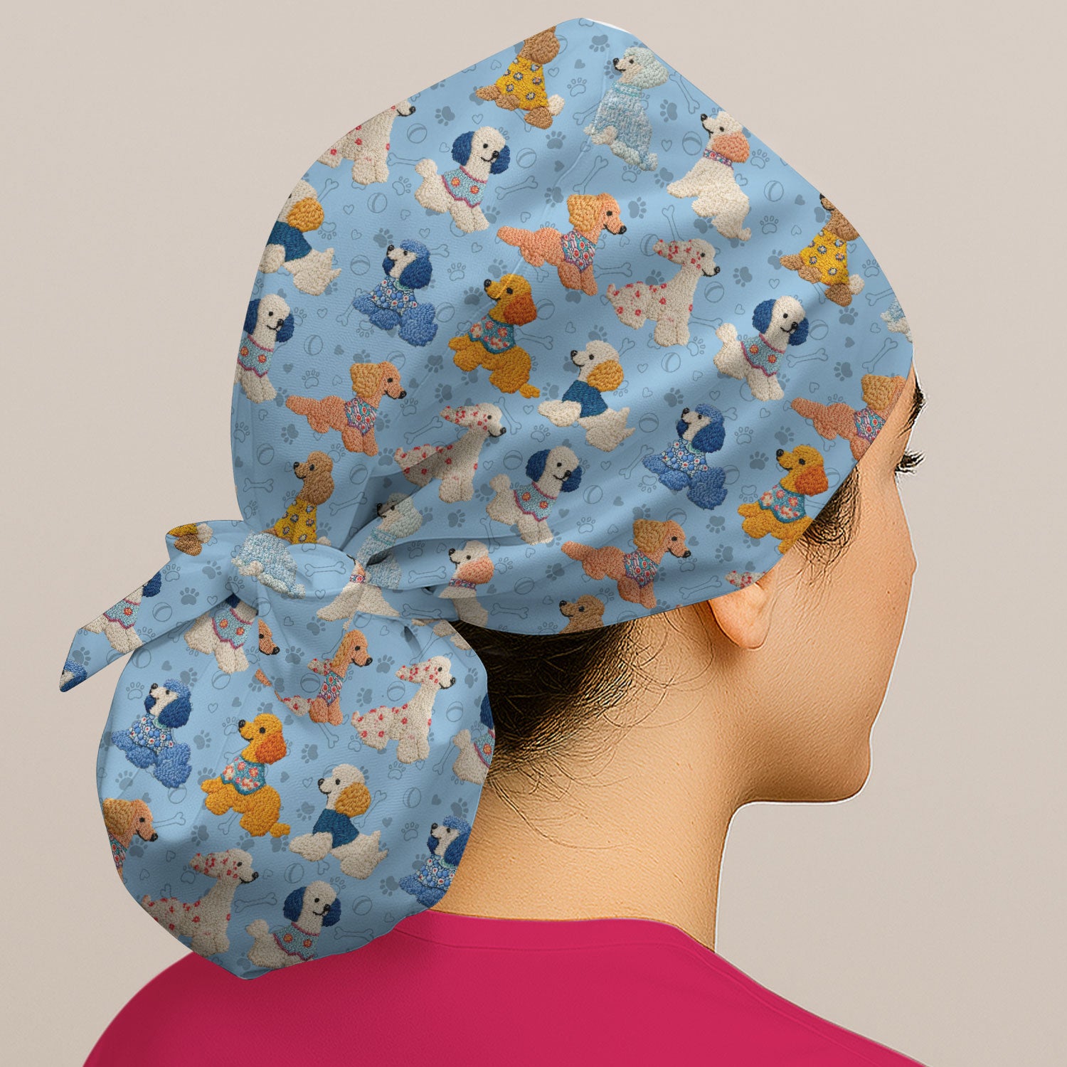 Cute Colorful Poodle Pattern Scrub Cap, Breathable Fabrics Caps Uniform