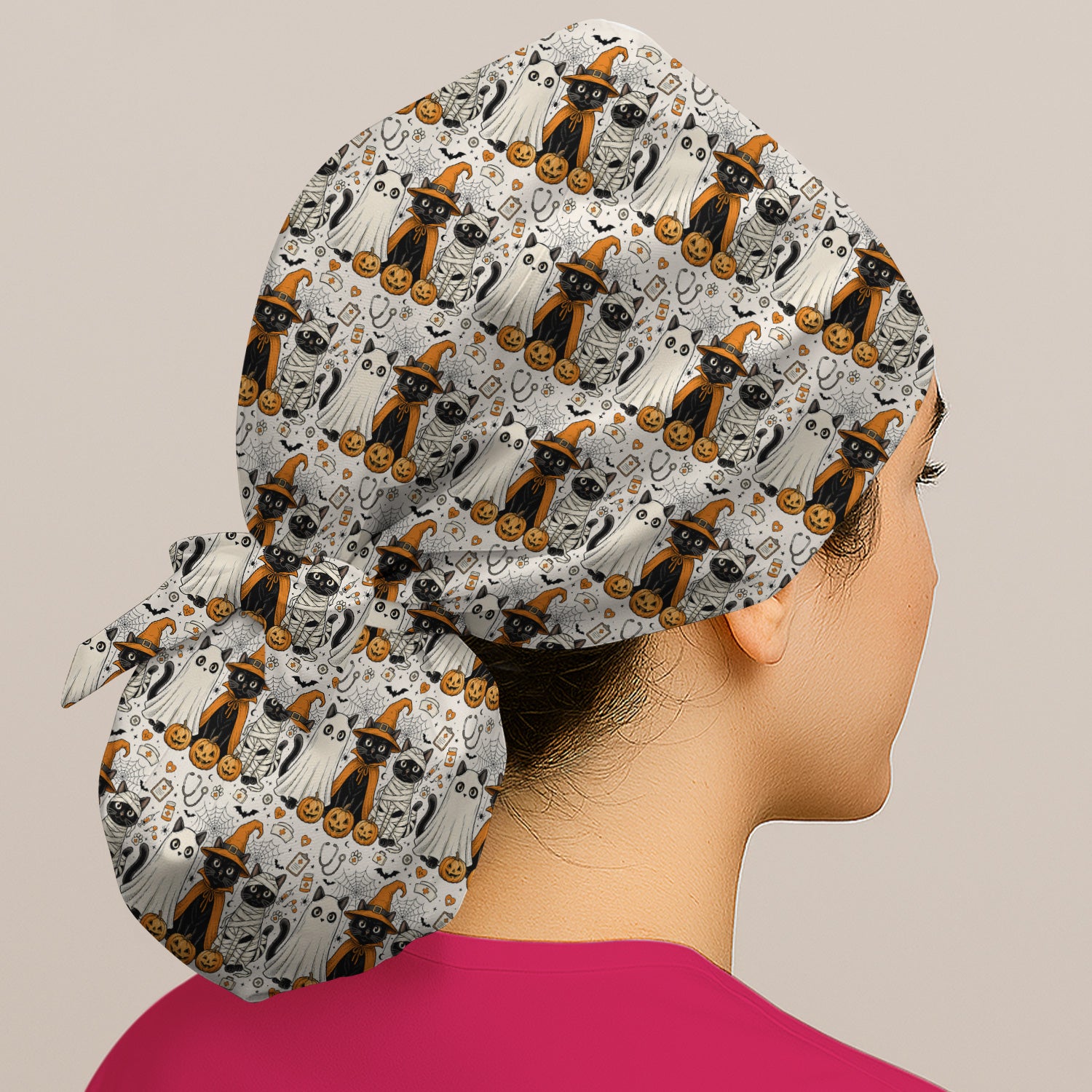 Spooky Halloween Costume Cats Scrub Cap, Surgical Caps for Doctors