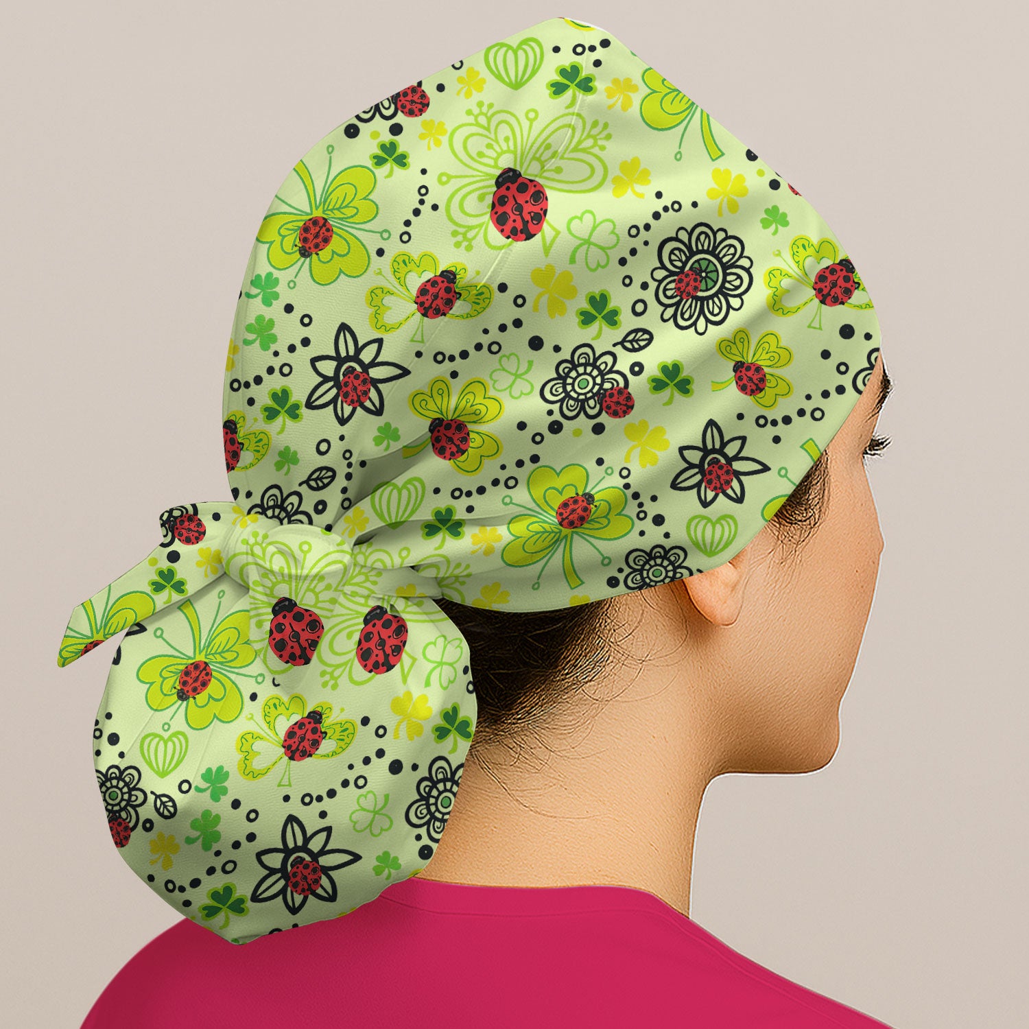 Ladybug Clover Floral Pattern Print Caps, Breathable Fabrics Caps Uniform
