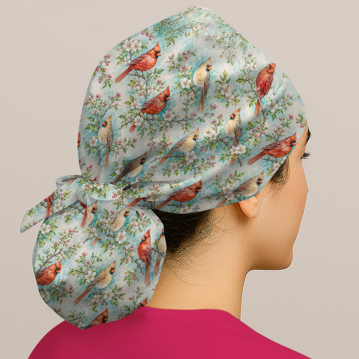 Cardinal Blossom Branch Pattern Scrub Cap, Surgical Caps for Doctors