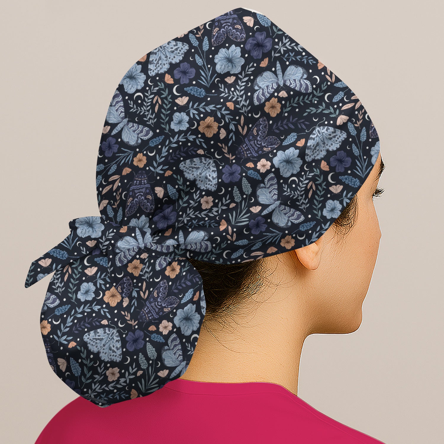 Charming Night Moth Butterfly Floral Pattern Nurse Scrub Cap, Surgical Caps for Doctors
