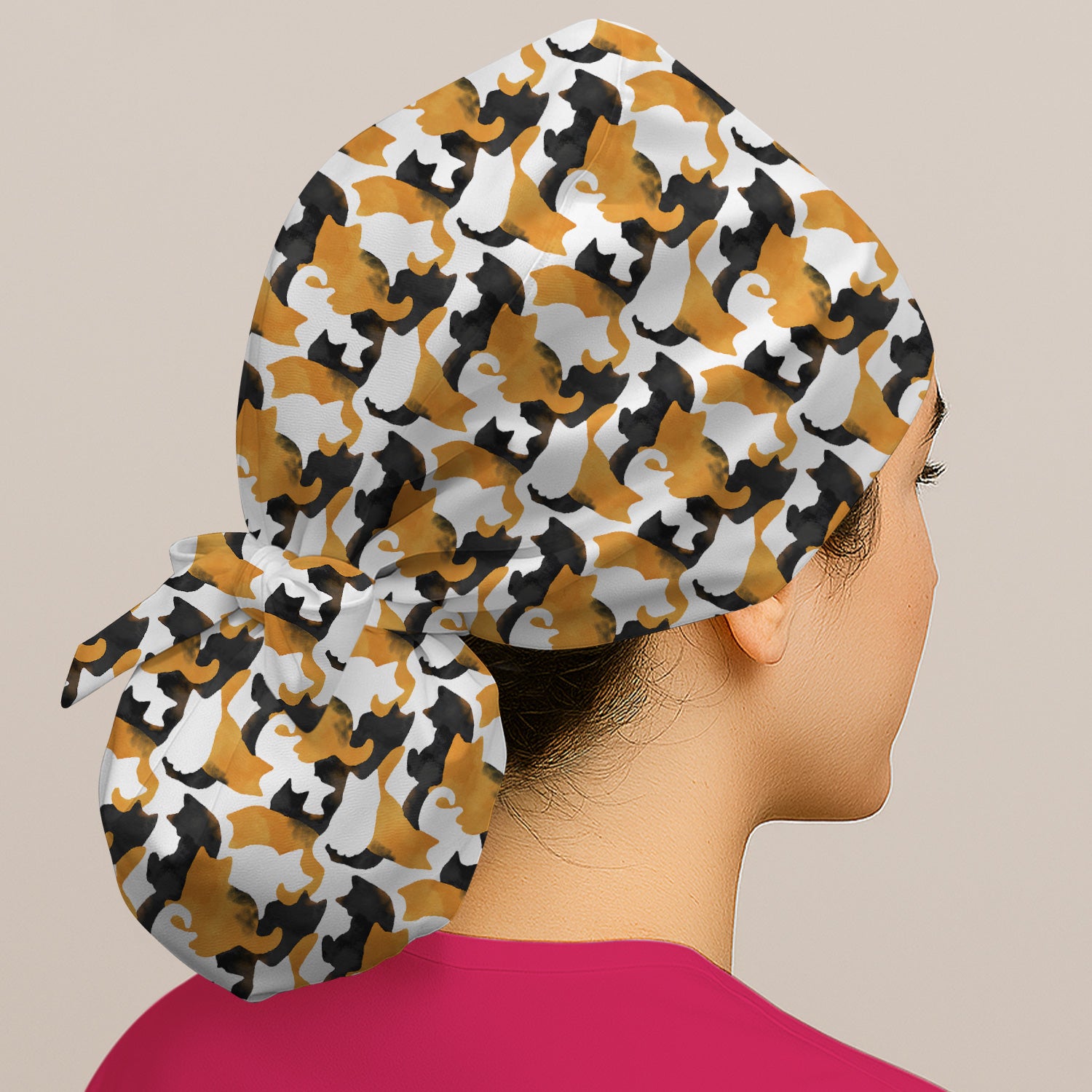 Calico Cat Silhouette Pattern Scrub Cap, Surgical Caps for Doctors