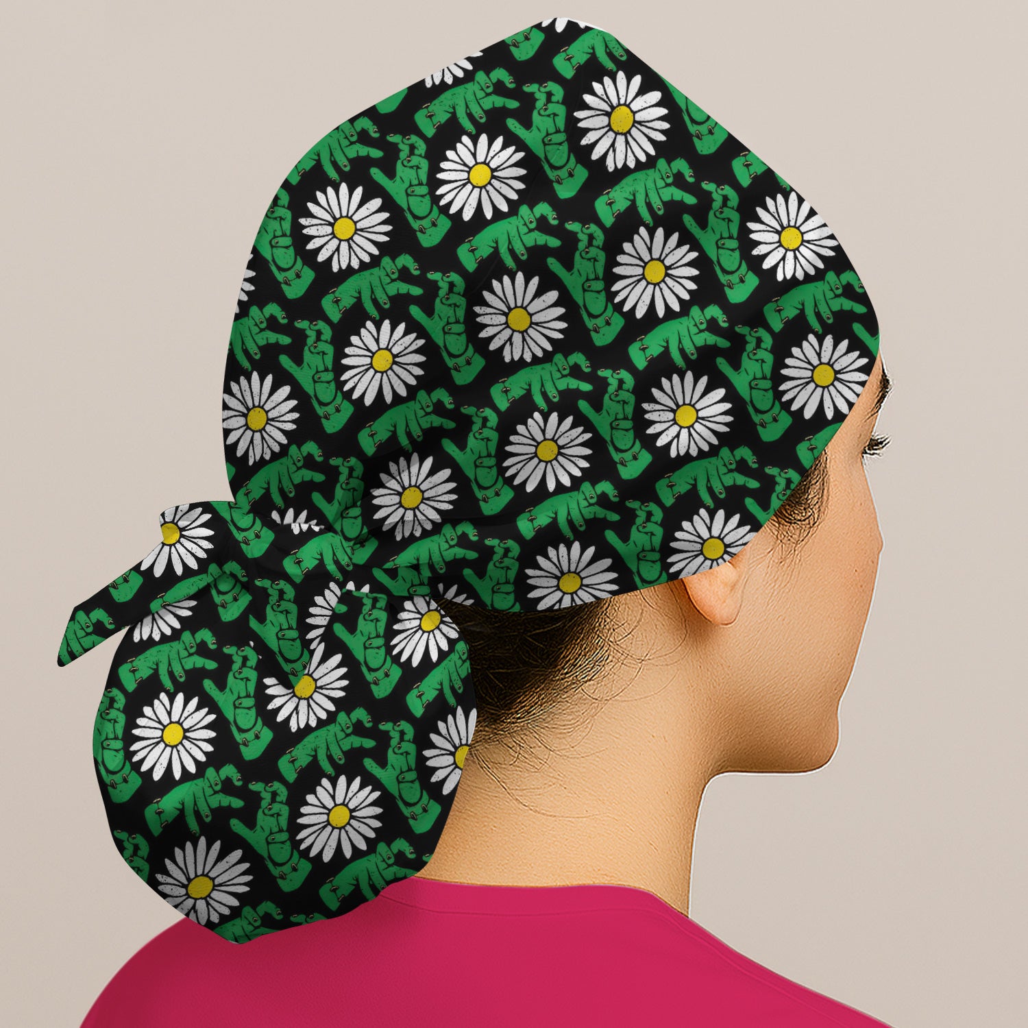 Halloween Monster And Daisies Scrub Cap, Surgical Caps for Doctors