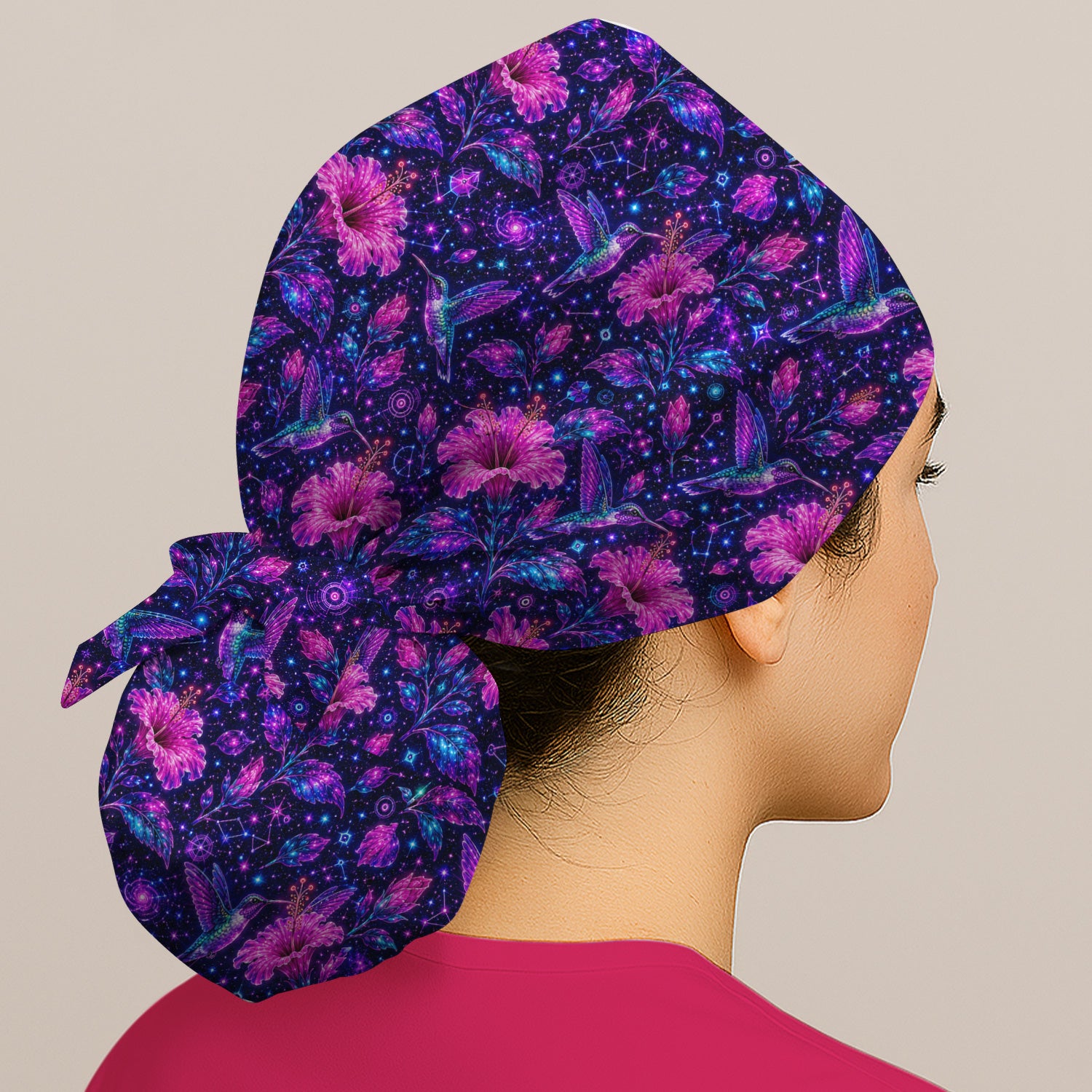 Galaxy Floral Hummingbird Nurse Pattern Scrub Cap, Surgical Caps for Doctors