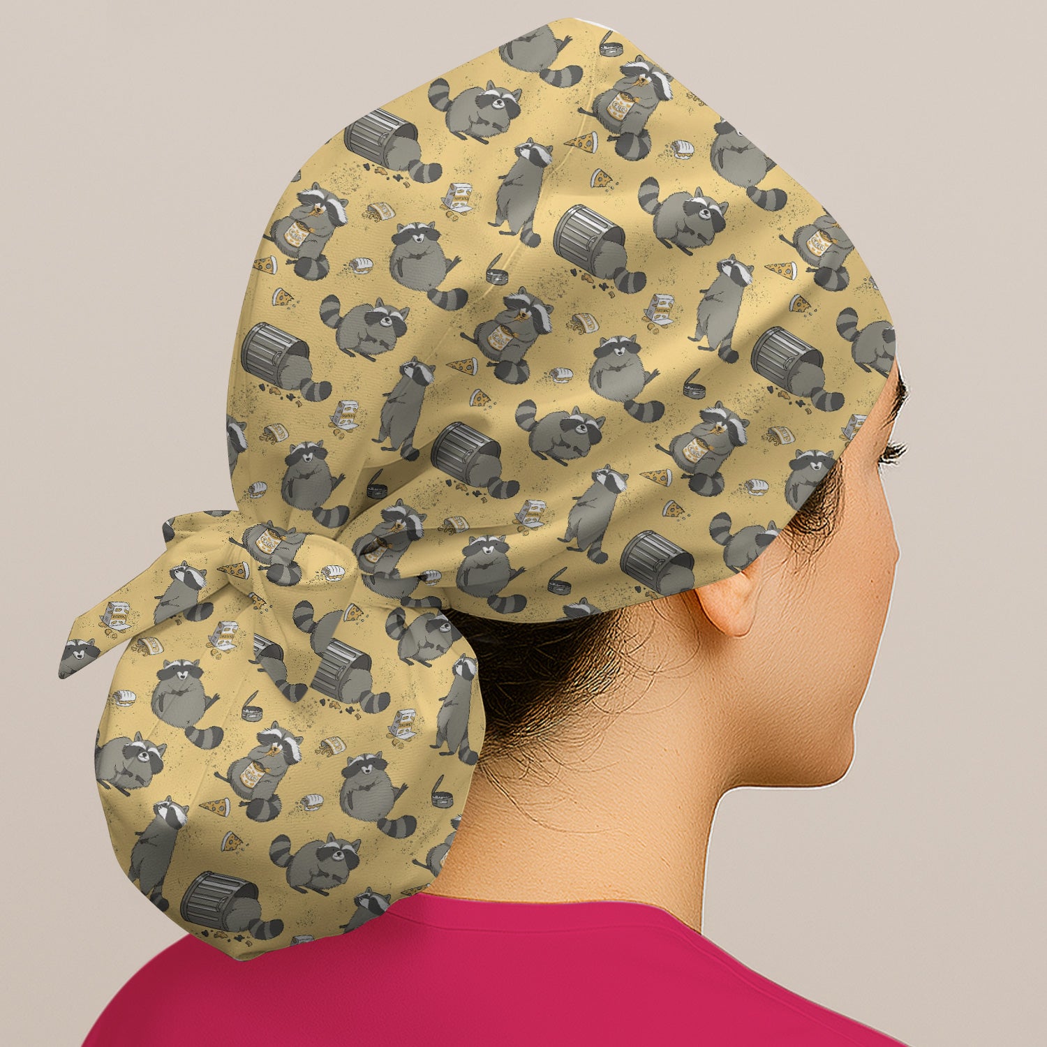 Raccoon Snack And Trash Can Pattern Scrub Cap, Surgical Caps for Doctors