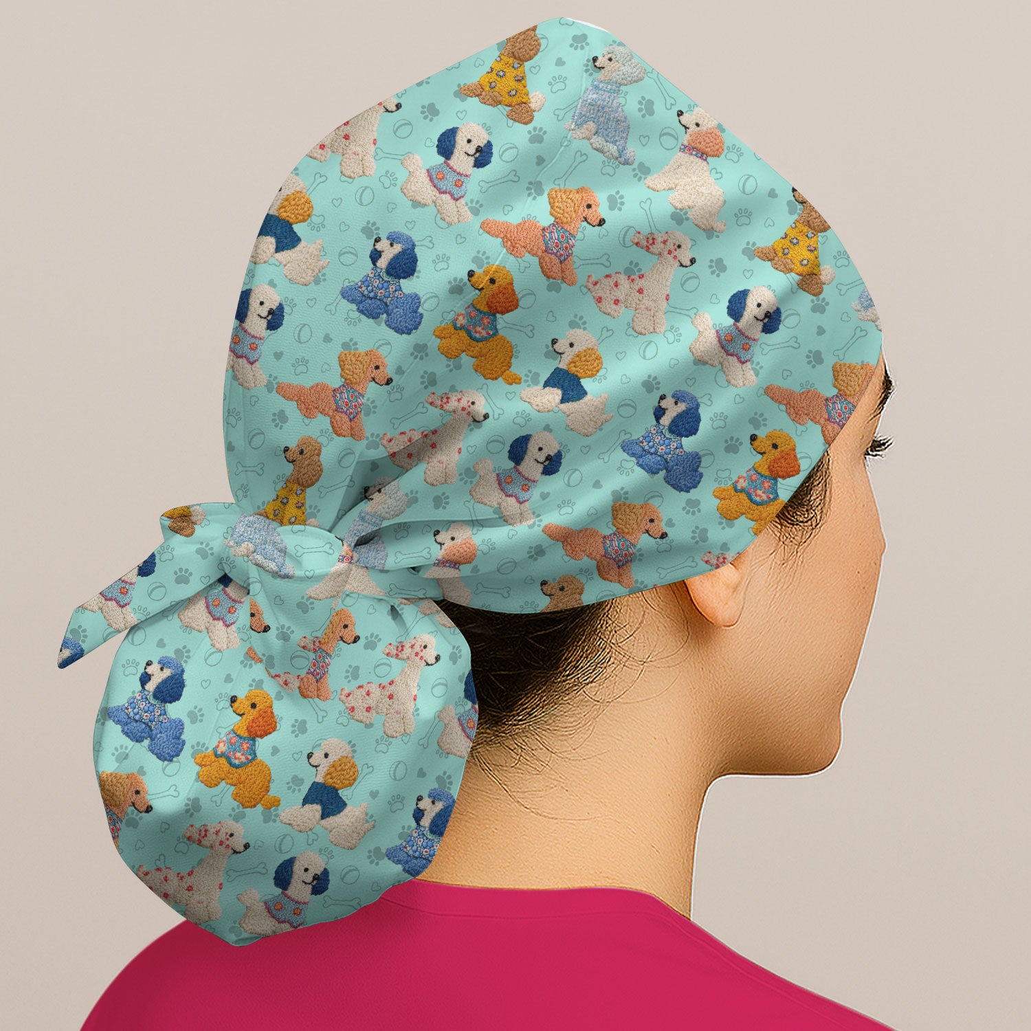 Cute Colorful Poodle Pattern Scrub Cap, Breathable Fabrics Caps Uniform