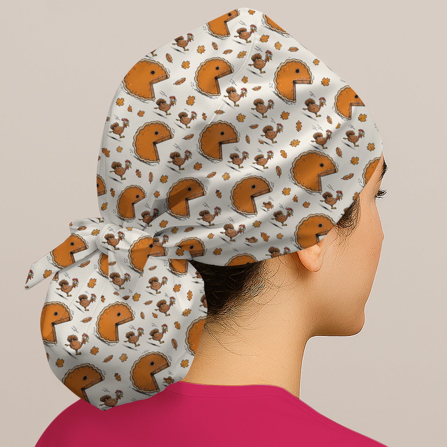 Thanksgiving Pie Chasing Turkey Scrub Cap, Surgical Caps for Doctors
