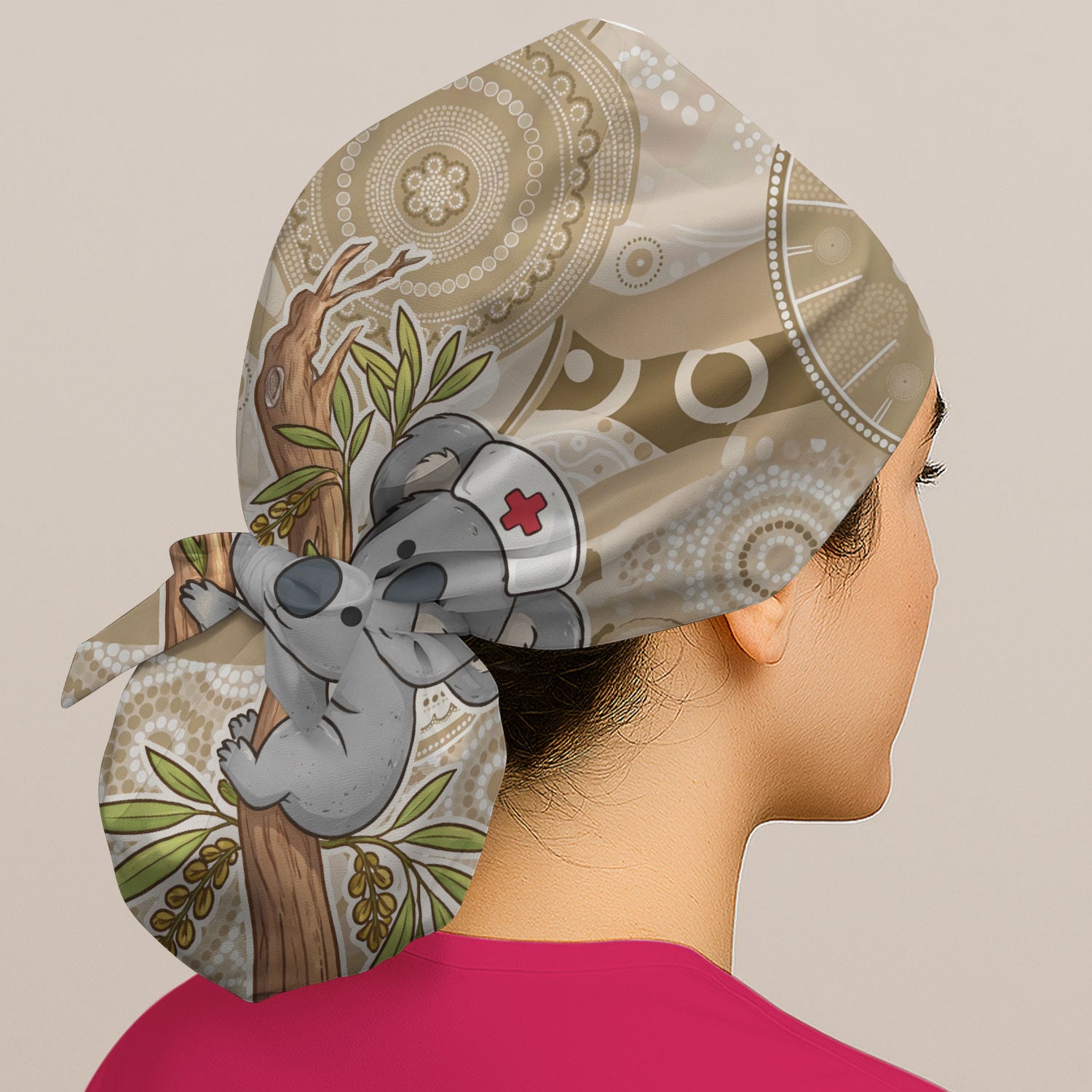 Australian Indigenous Inspired Dot Art Scrub Cap, Cute Koala Pattern Nurse Hat, Comfortable Scrubs For Nursing