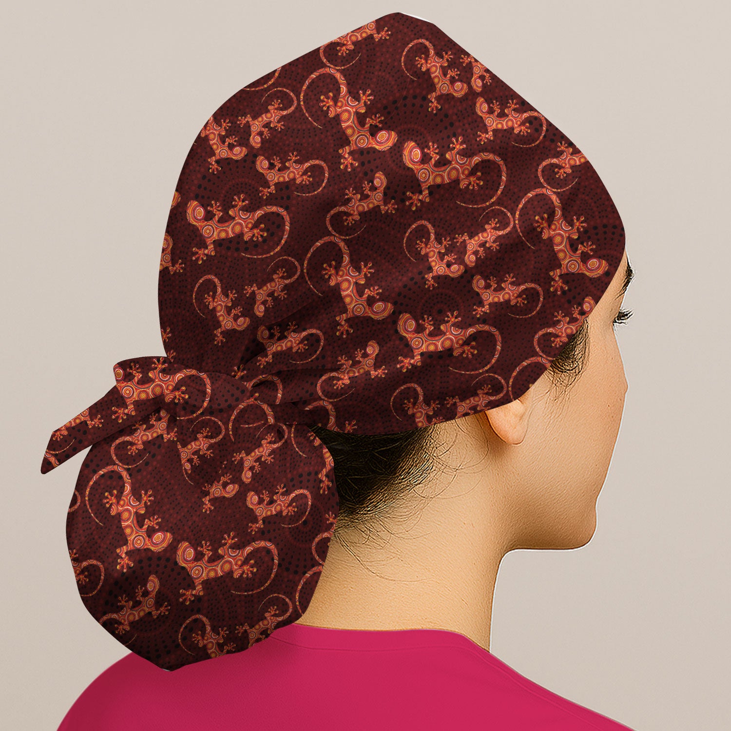 Australian Gecko Dot Art Inspired Nursing Scrub Caps for Women