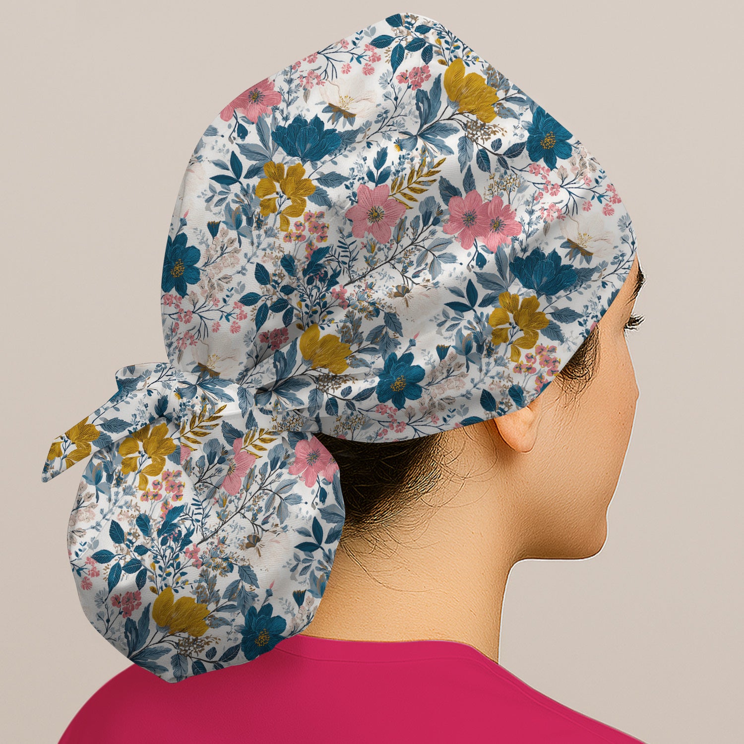 Elegant Floral Garden Bloom Pattern Scrub Cap, Surgical Caps for Doctors