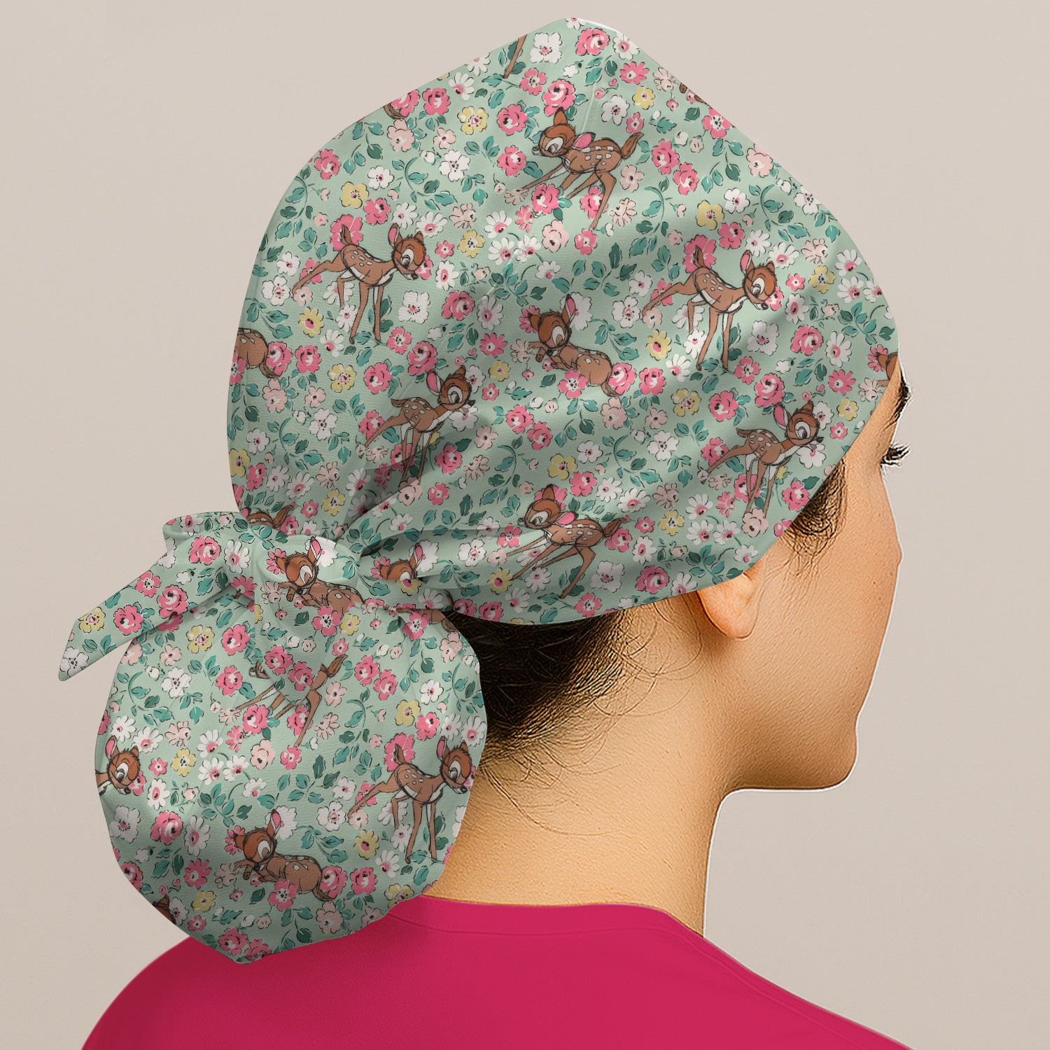 Cute Baby Deer Floral Pattern Pattern Scrub Cap, Breathable Fabrics Caps Uniform