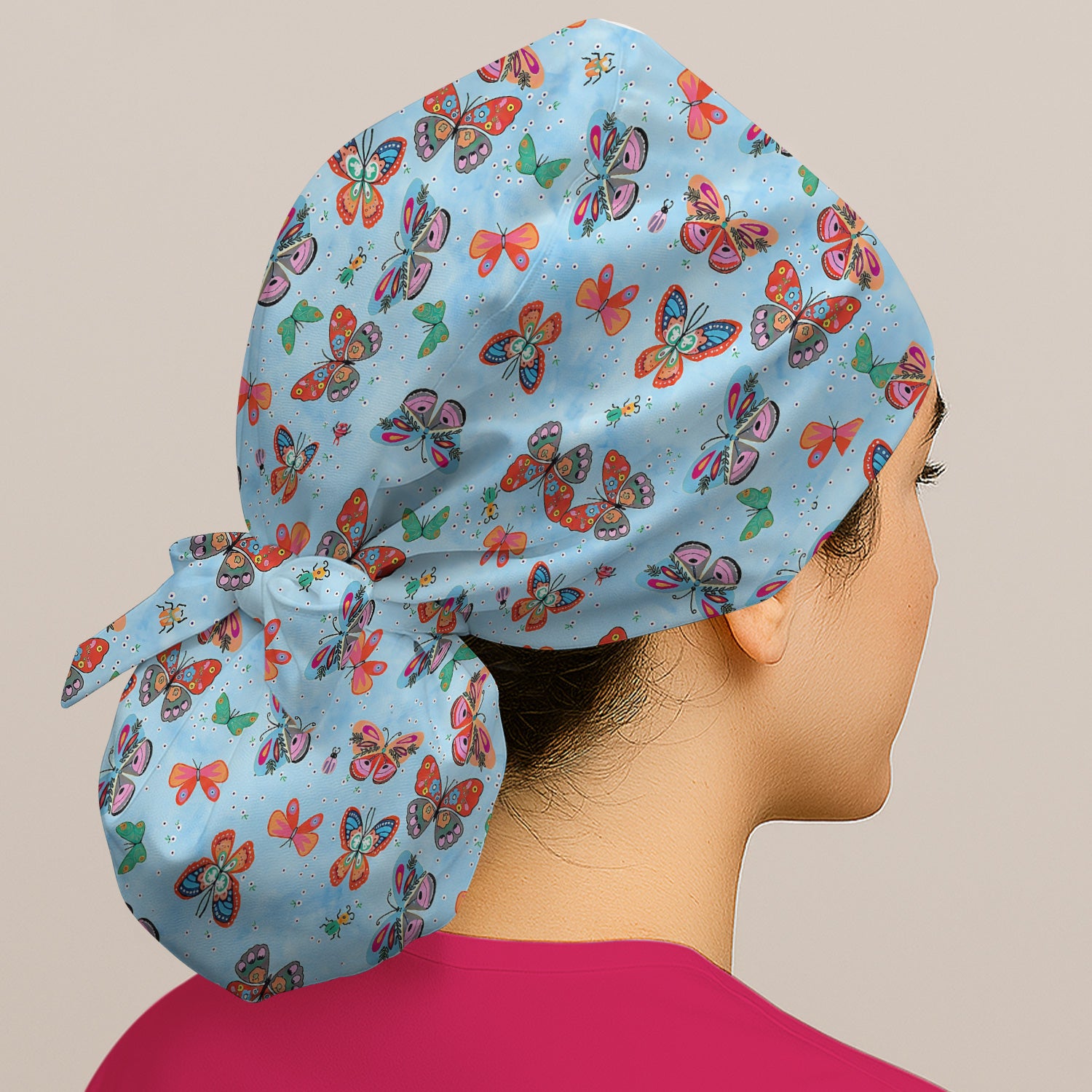Colorful Butterfly Garden Pattern Cap, Bouffant Scrub Caps for Women