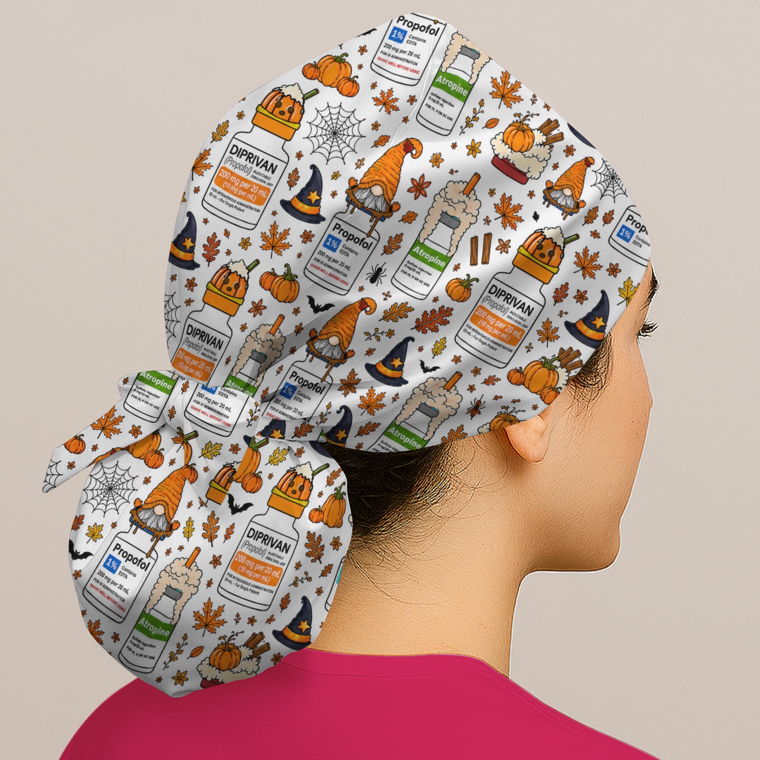 Funny Witch Hat & Pumpkin Print Scrub Cap, Surgical Caps for Doctors