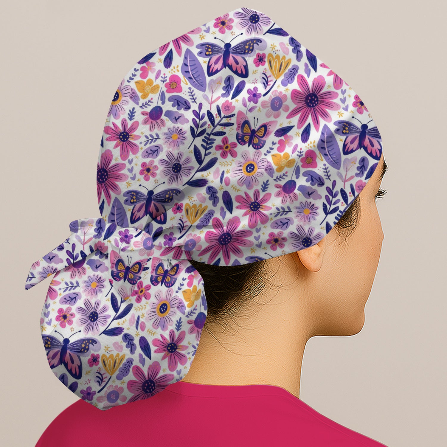 Cute Butterfly Wildflower Garden Pattern Scrub Cap, Surgical Caps for Doctors
