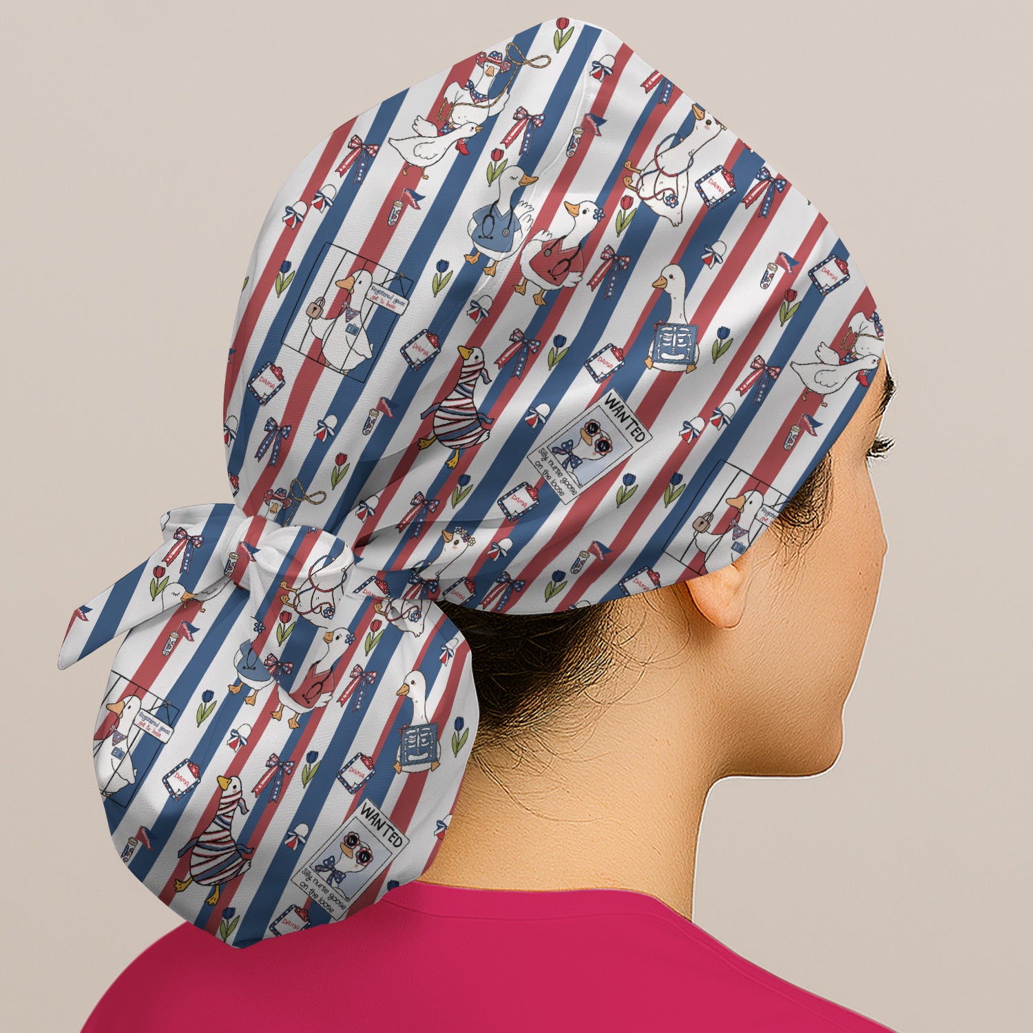 Funny Patriotic Goose Nurse Pattern Scrub Cap, Surgical Caps for Doctors