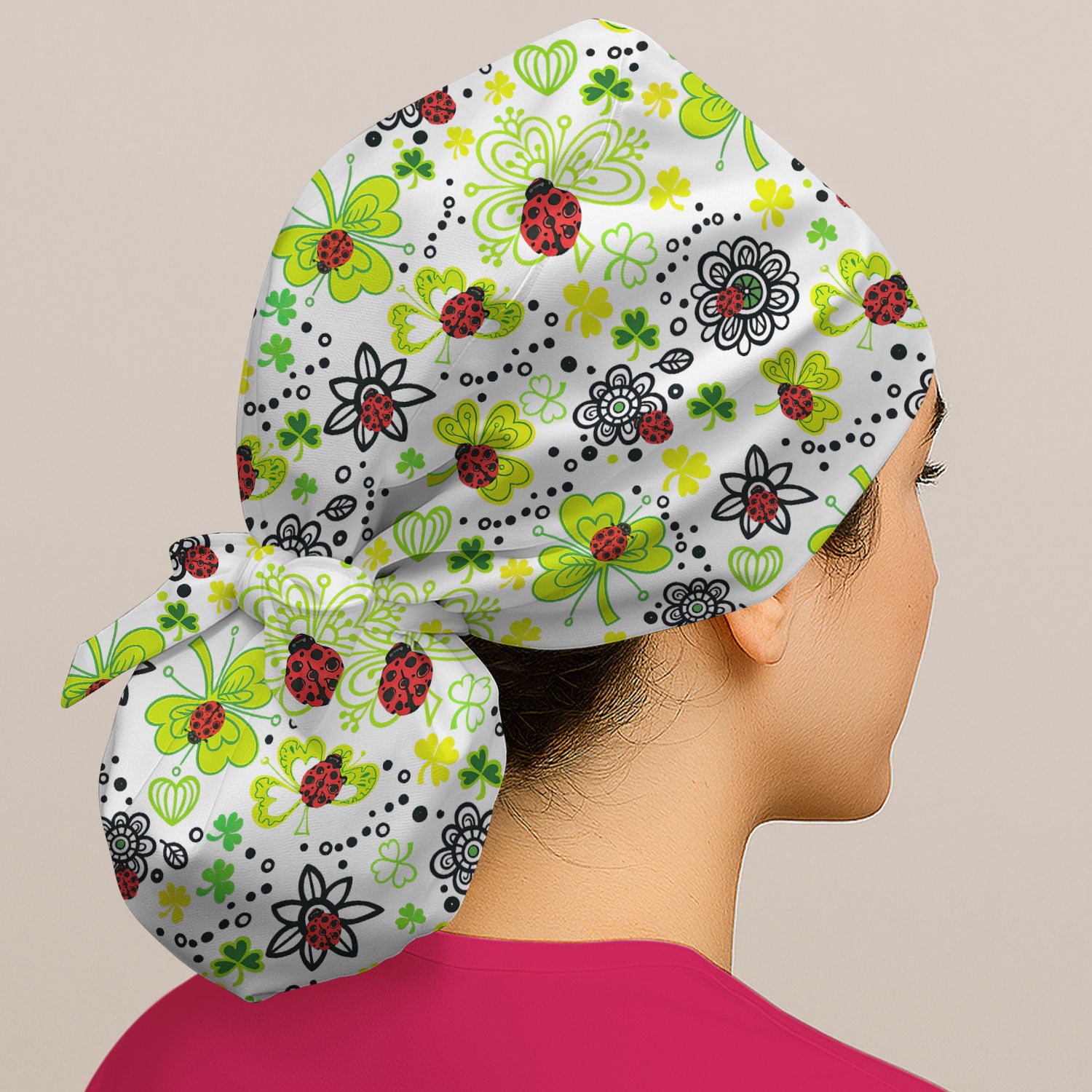 Ladybug Clover Floral Pattern Print Caps, Breathable Fabrics Caps Uniform